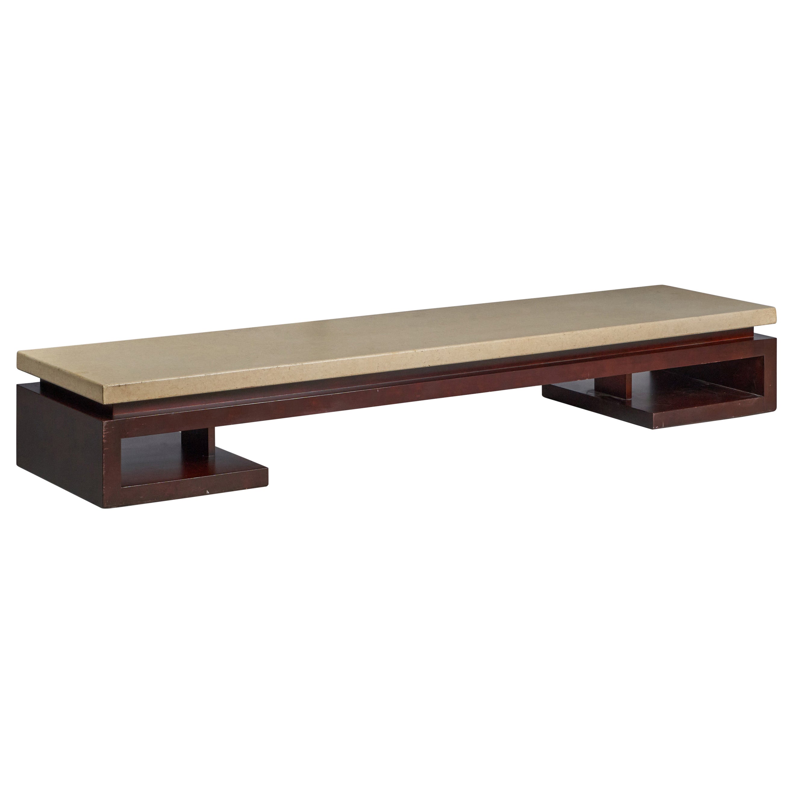 Paul Frankl, Low Coffee Table, Painted Cork, Stained Mahogany, 1940s America For Sale