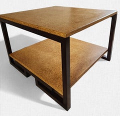 Table basse en acajou Paul Frankl avec plateau en liège Johnson Furniture, vers les années 1940/50