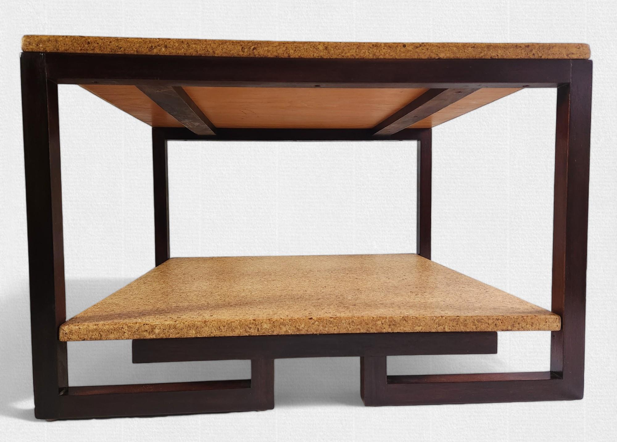 Mid-Century Modern Table basse en acajou Paul Frankl avec plateau en liège Johnson Furniture, vers les années 1940/50 en vente