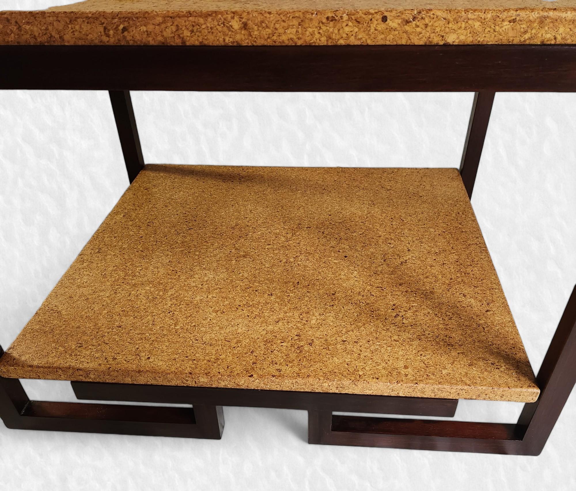 American Paul Frankl Mahogany Coffee Table with Cork Tops Johnson Furniture c. 1940s/50s For Sale