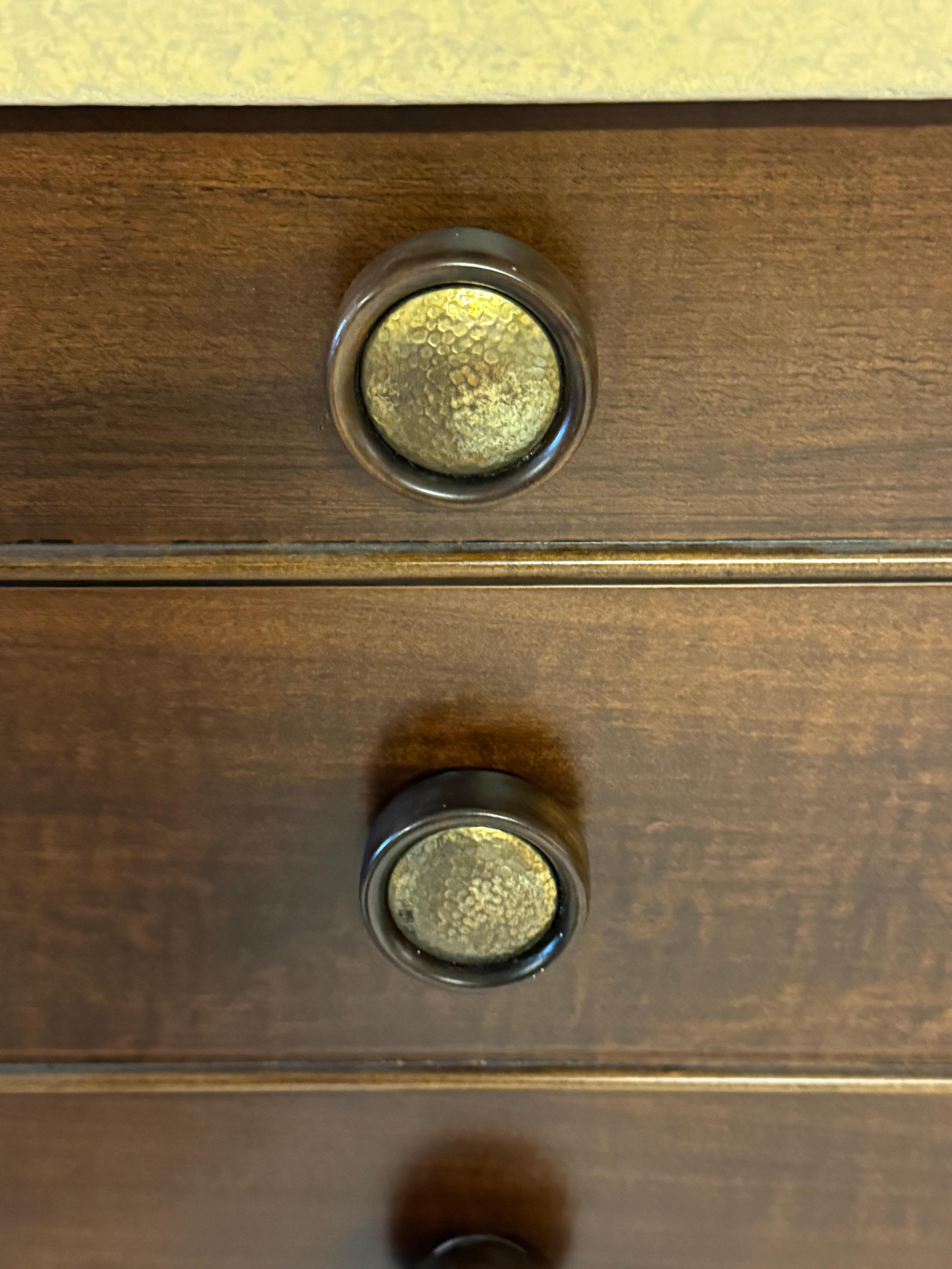 Paul Frankl MCM Debonaire Cork & Mahogany Sideboard with Hammered Brass Knobs For Sale 5