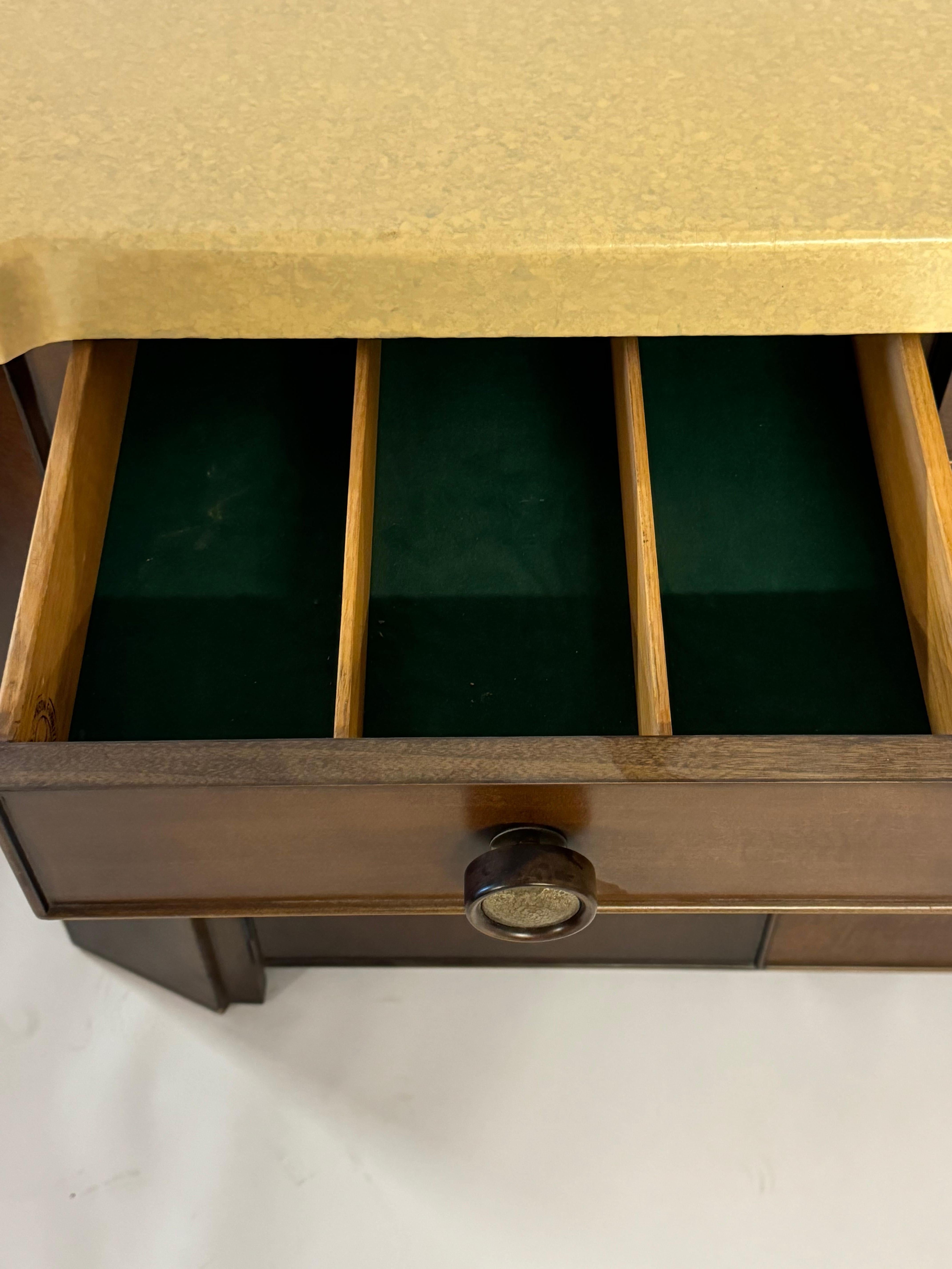 Paul Frankl MCM Debonaire Cork & Mahogany Sideboard with Hammered Brass Knobs For Sale 8