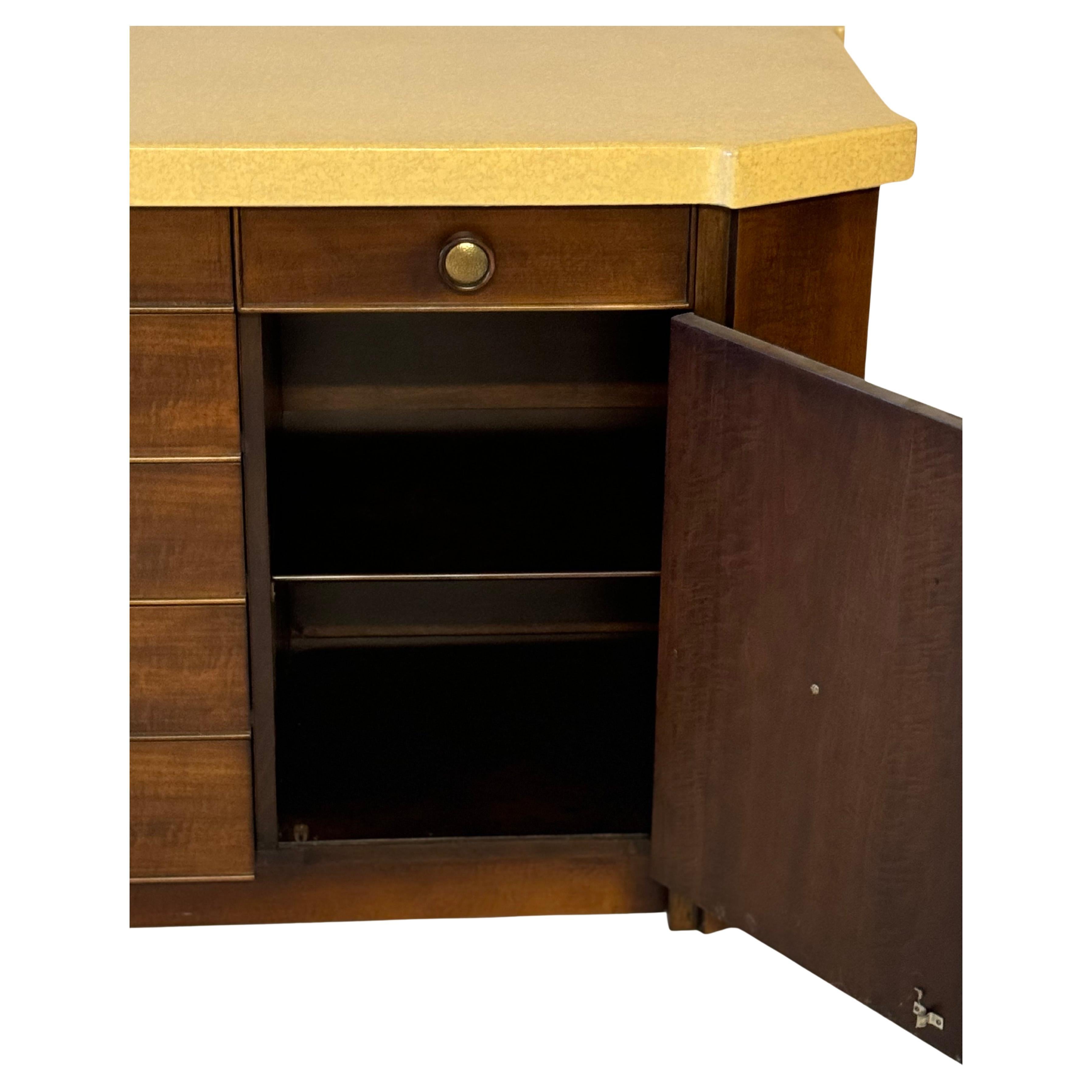 Mid-20th Century Paul Frankl MCM Debonaire Cork & Mahogany Sideboard with Hammered Brass Knobs For Sale