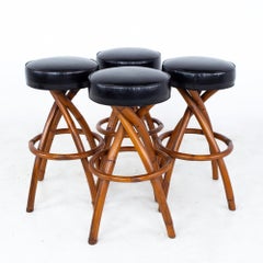 Tabourets de bar pivotants en bambou Paul Frankl Mid Century:: lot de 4