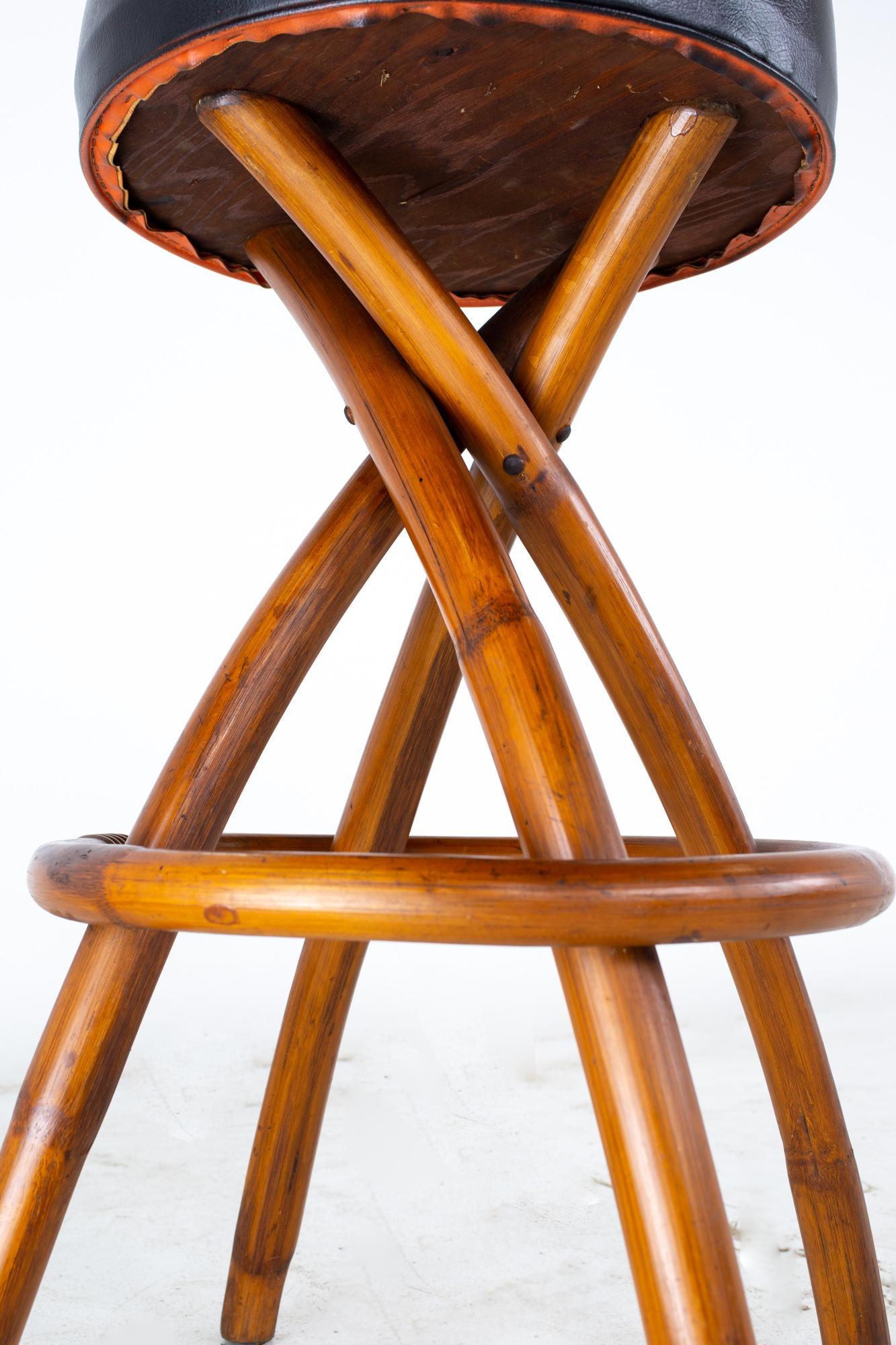 Upholstery Paul Frankl Mid Century Bamboo Swivel Bar Stools, Set of 4