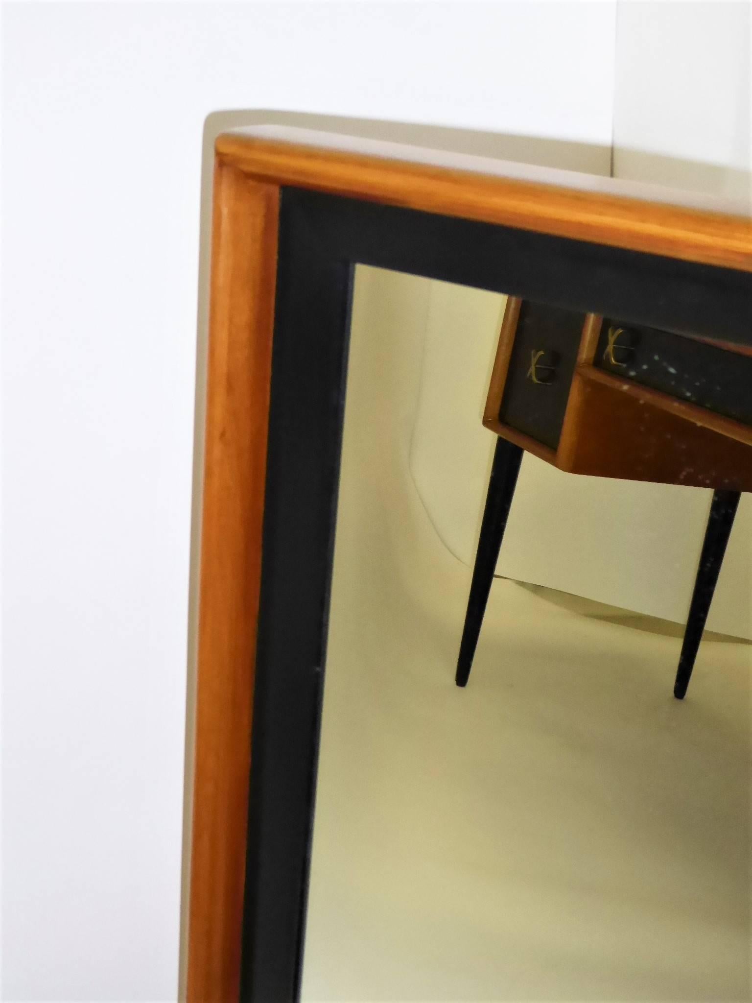 American Paul Frankl Modern Mirror for Johnson Furniture, Blond Cherry and Black Lacquer.