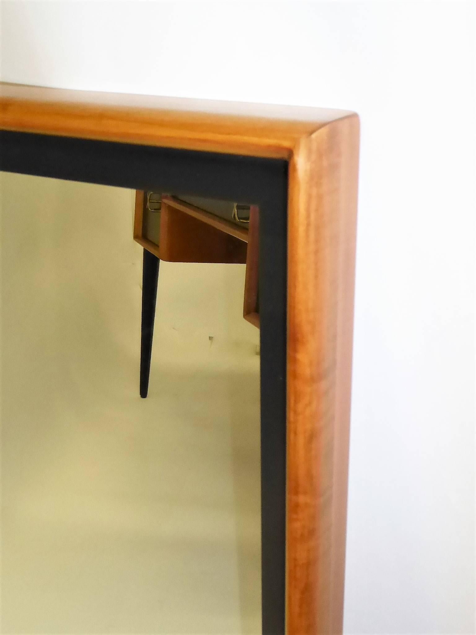 Paul Frankl Modern Mirror for Johnson Furniture, Blond Cherry and Black Lacquer. In Excellent Condition In Miami, FL