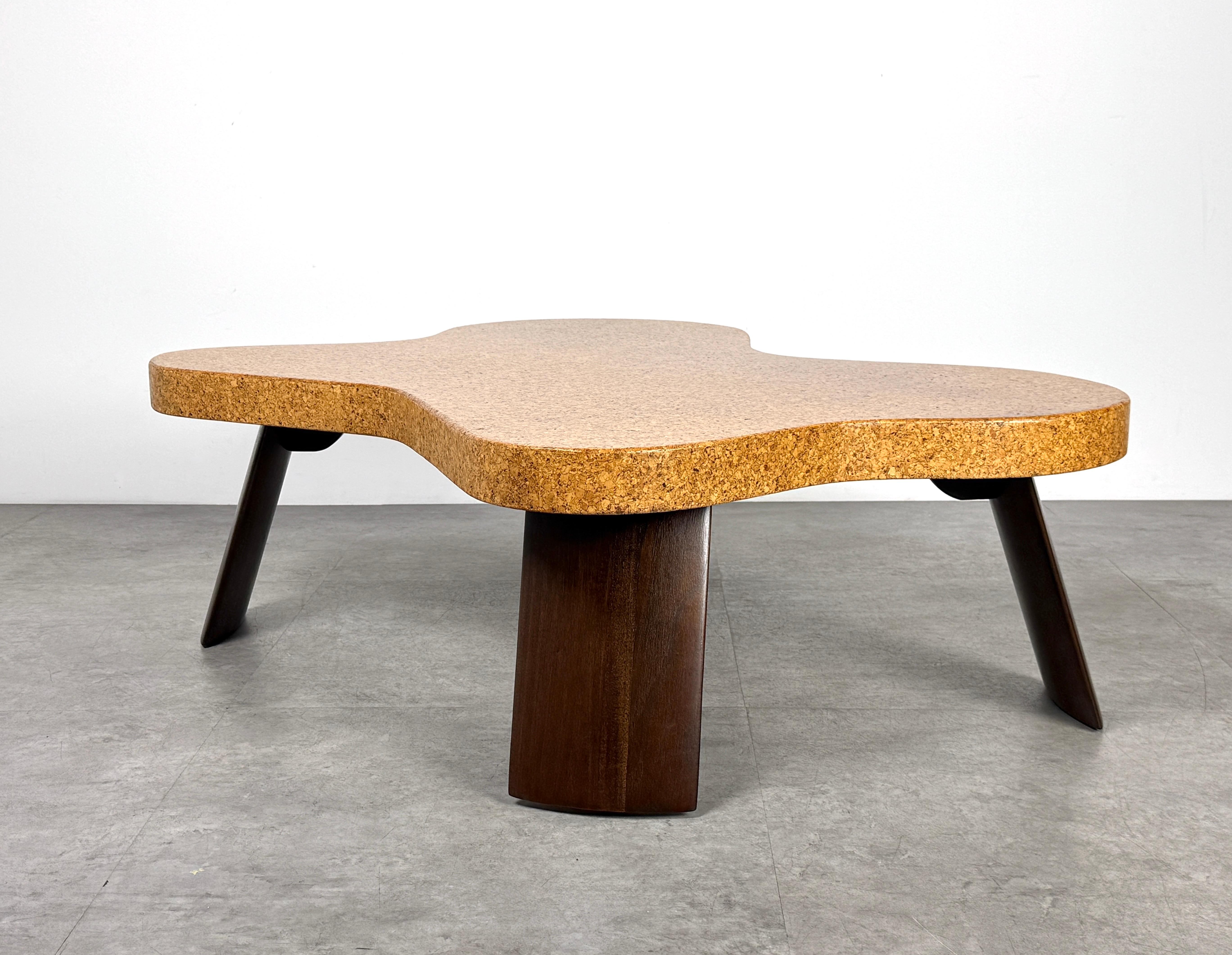 Paul T Frankl Cork Mahogany Cloud Amoeba Coffee Table Model 5005 Johnson 1950s For Sale 4