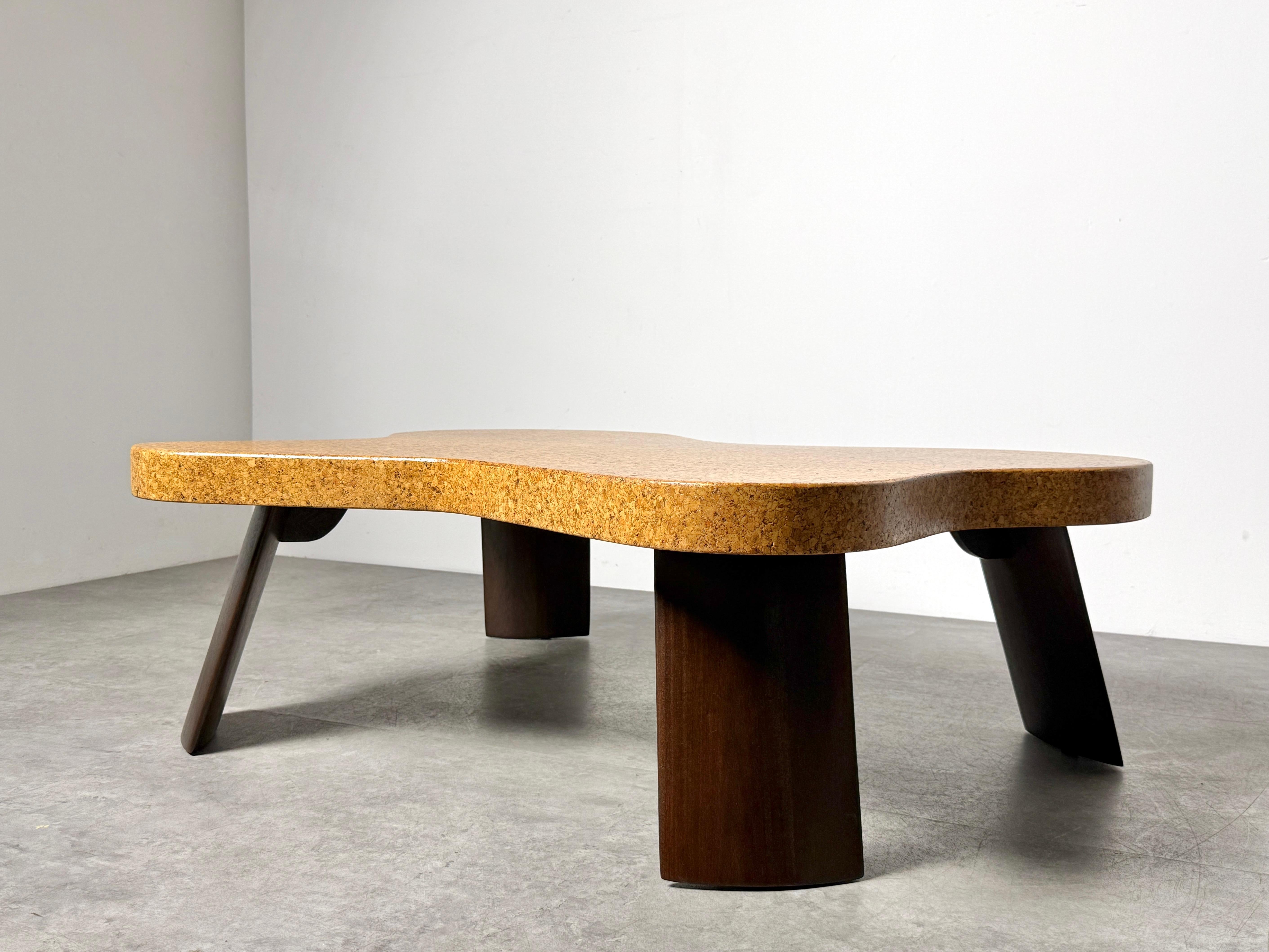 Paul T Frankl Cork Mahogany Cloud Amoeba Coffee Table Model 5005 Johnson 1950s For Sale 8