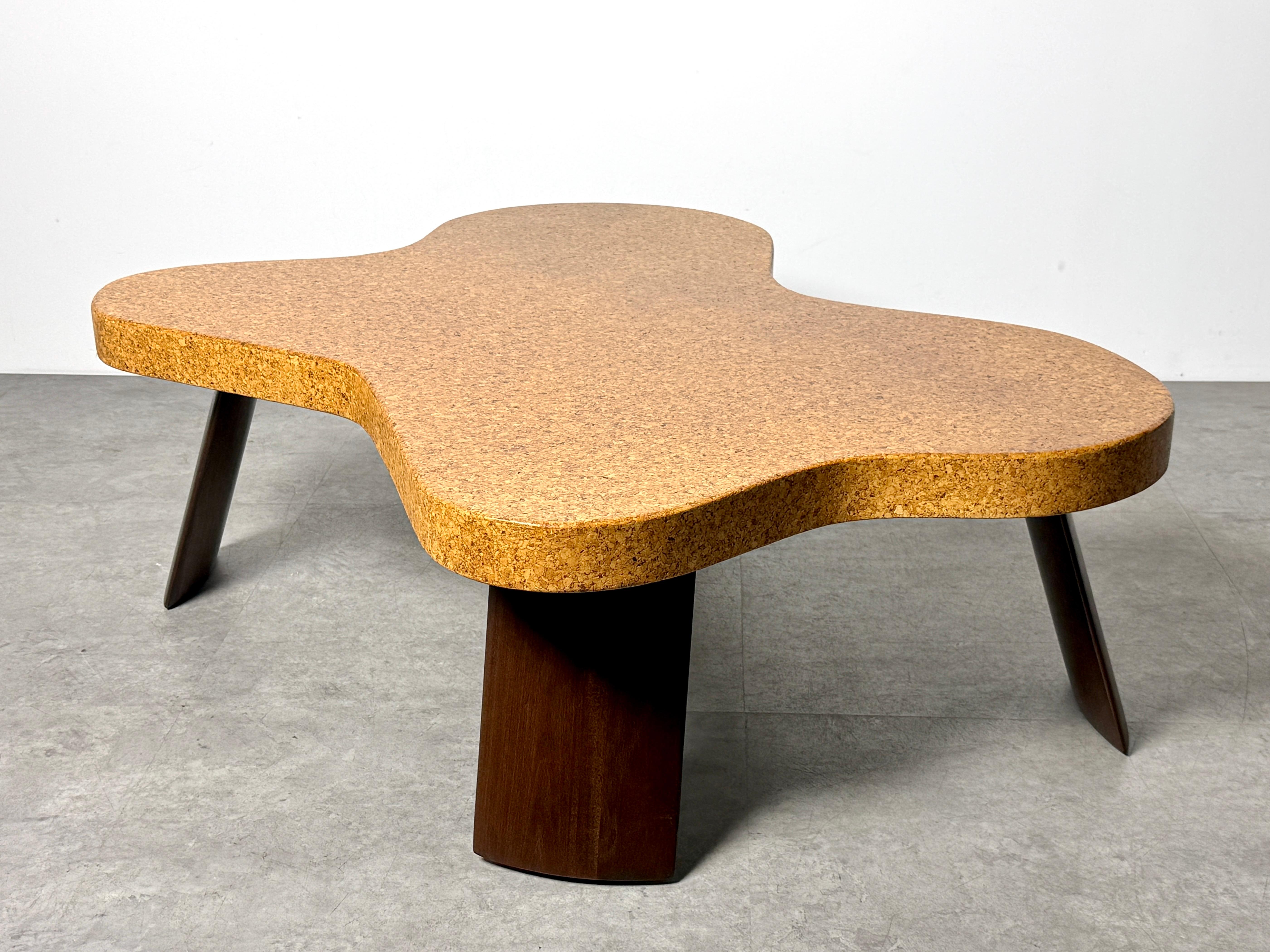 Mid-Century Modern Paul T Frankl Cork Mahogany Cloud Amoeba Coffee Table Model 5005 Johnson 1950s For Sale