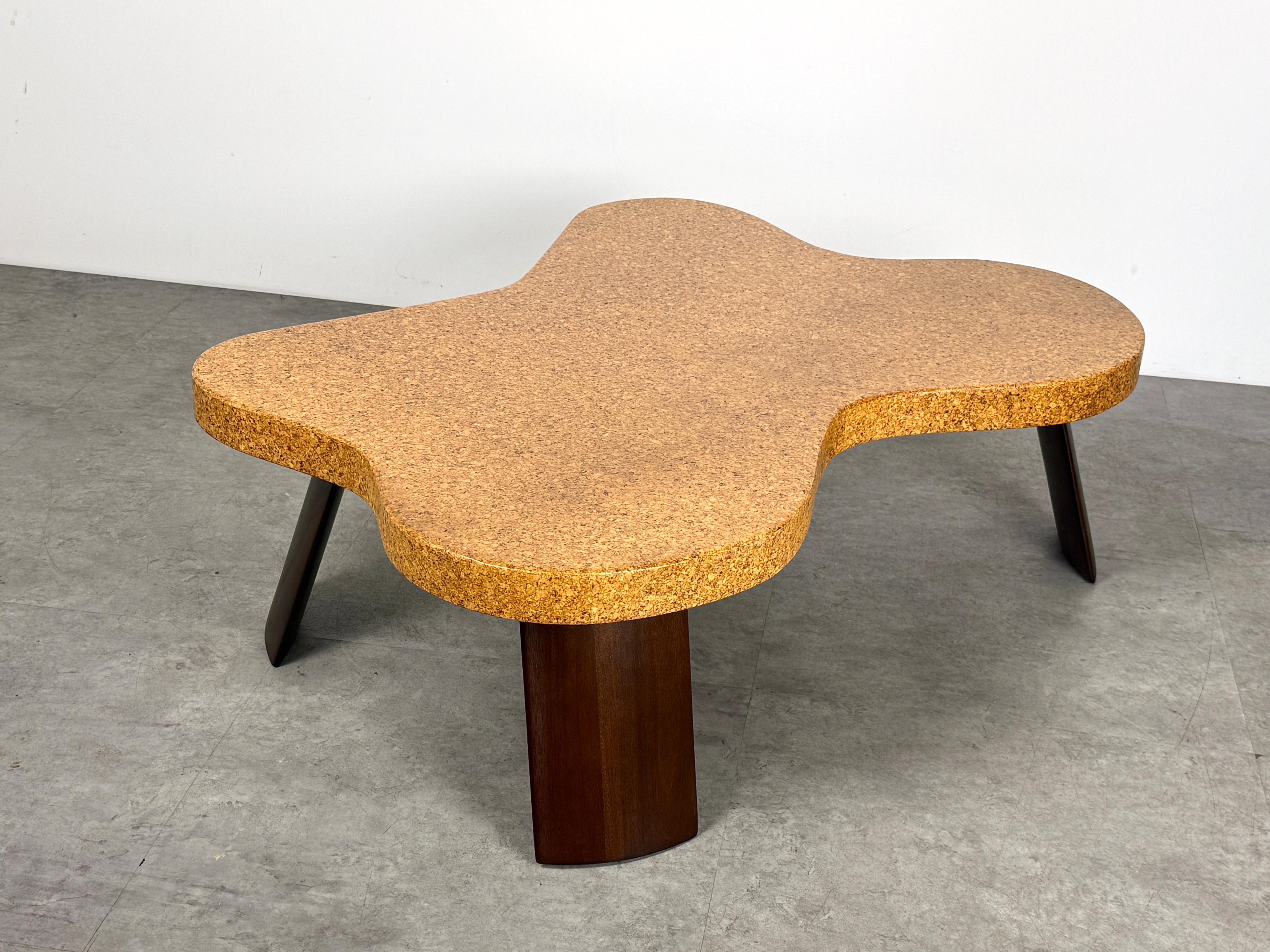 Mid-20th Century Paul T Frankl Cork Mahogany Cloud Amoeba Coffee Table Model 5005 Johnson 1950s For Sale