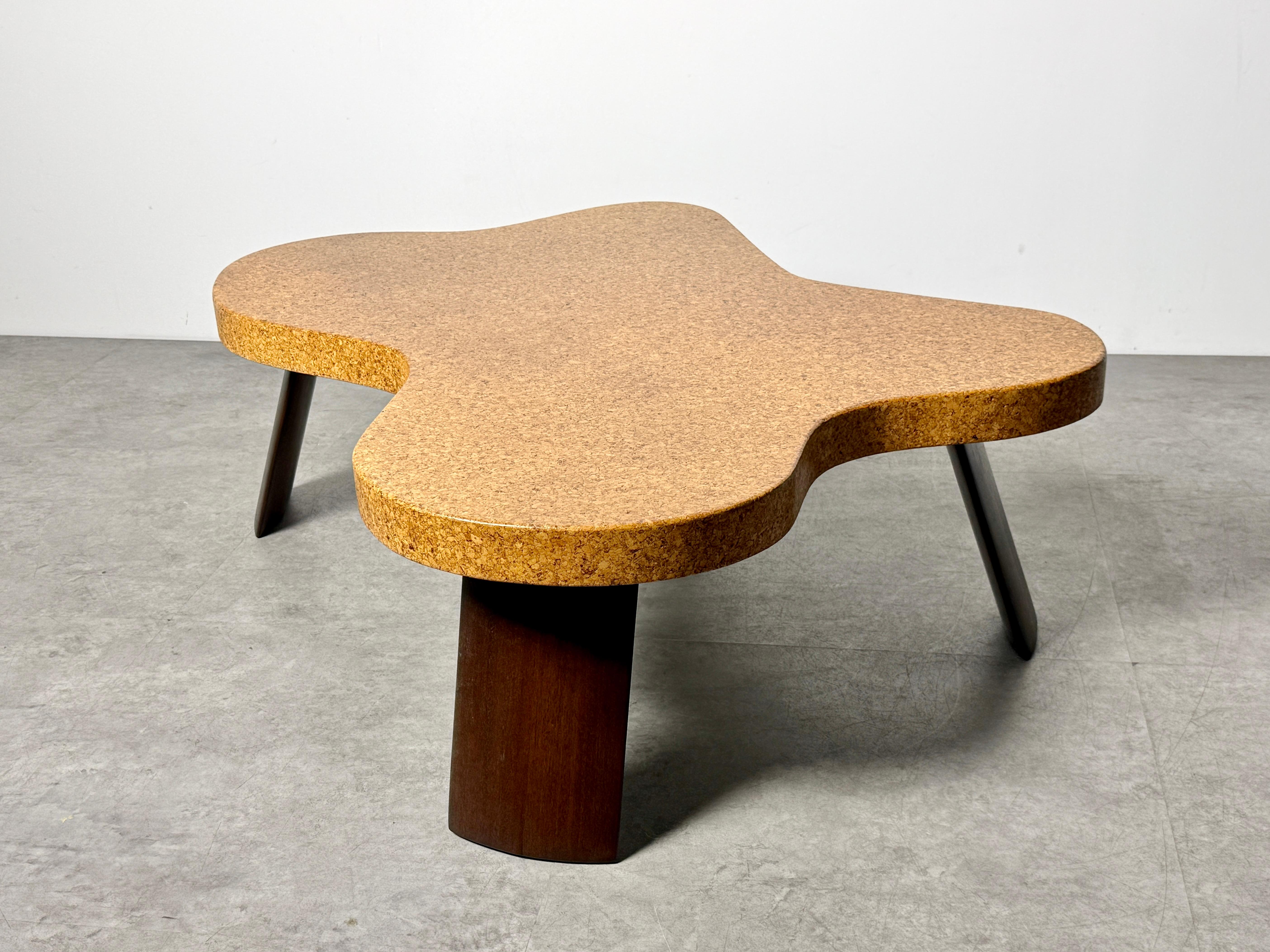 Paul T Frankl Cork Mahogany Cloud Amoeba Coffee Table Model 5005 Johnson 1950s For Sale 1