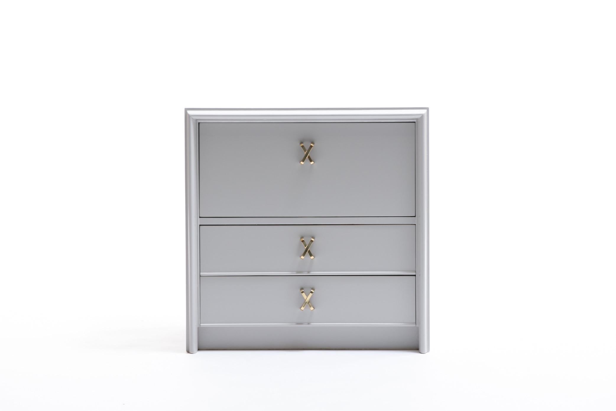 Mid-20th Century Pair of 1950s Paul Frankl Nightstands Lacquered in Farrow & Ball Pavilion Grey 