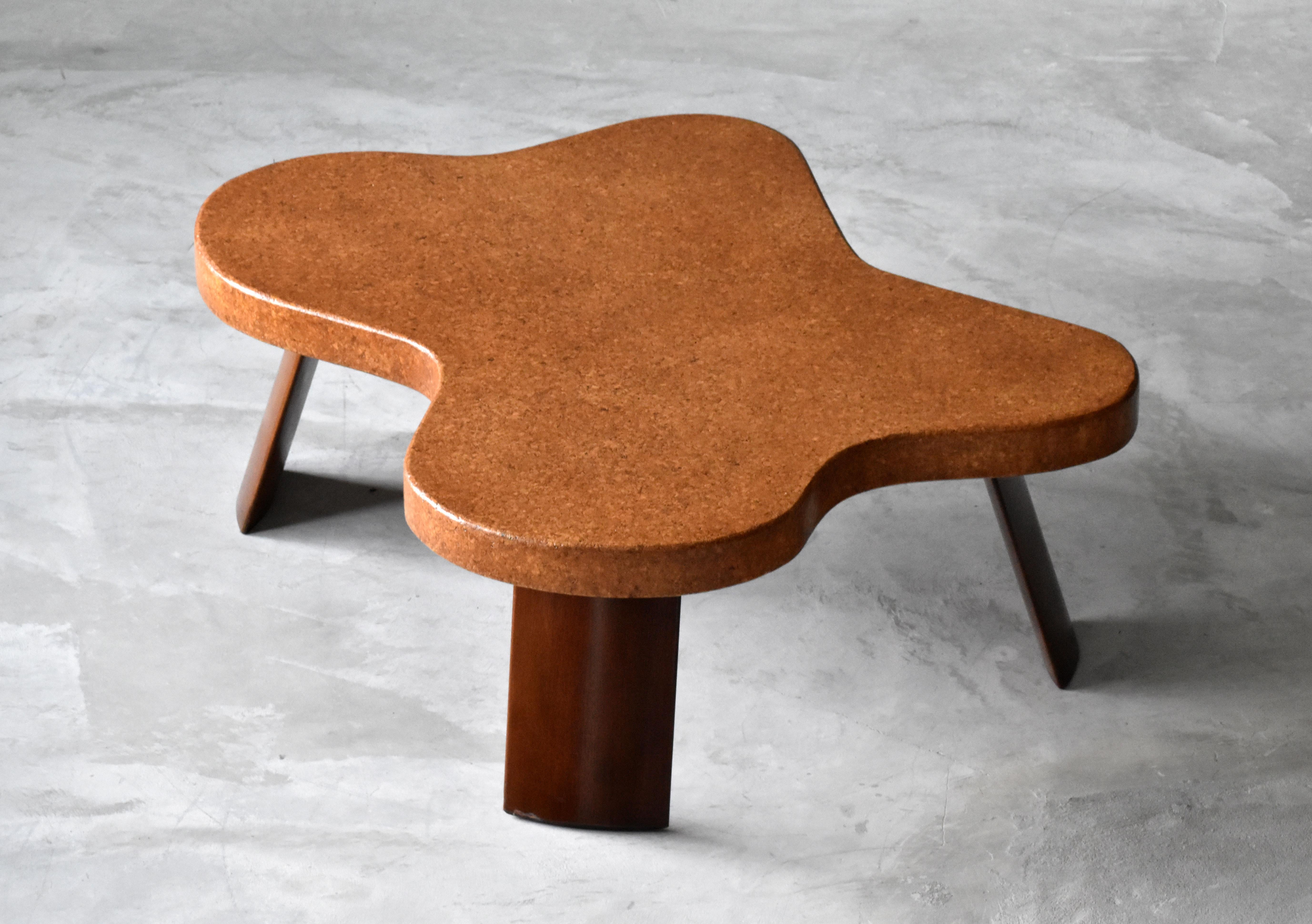 Mid-Century Modern Paul Frankl, Organic Coffee Table, Cork, Mahogany, Johnson Furniture, 1950s