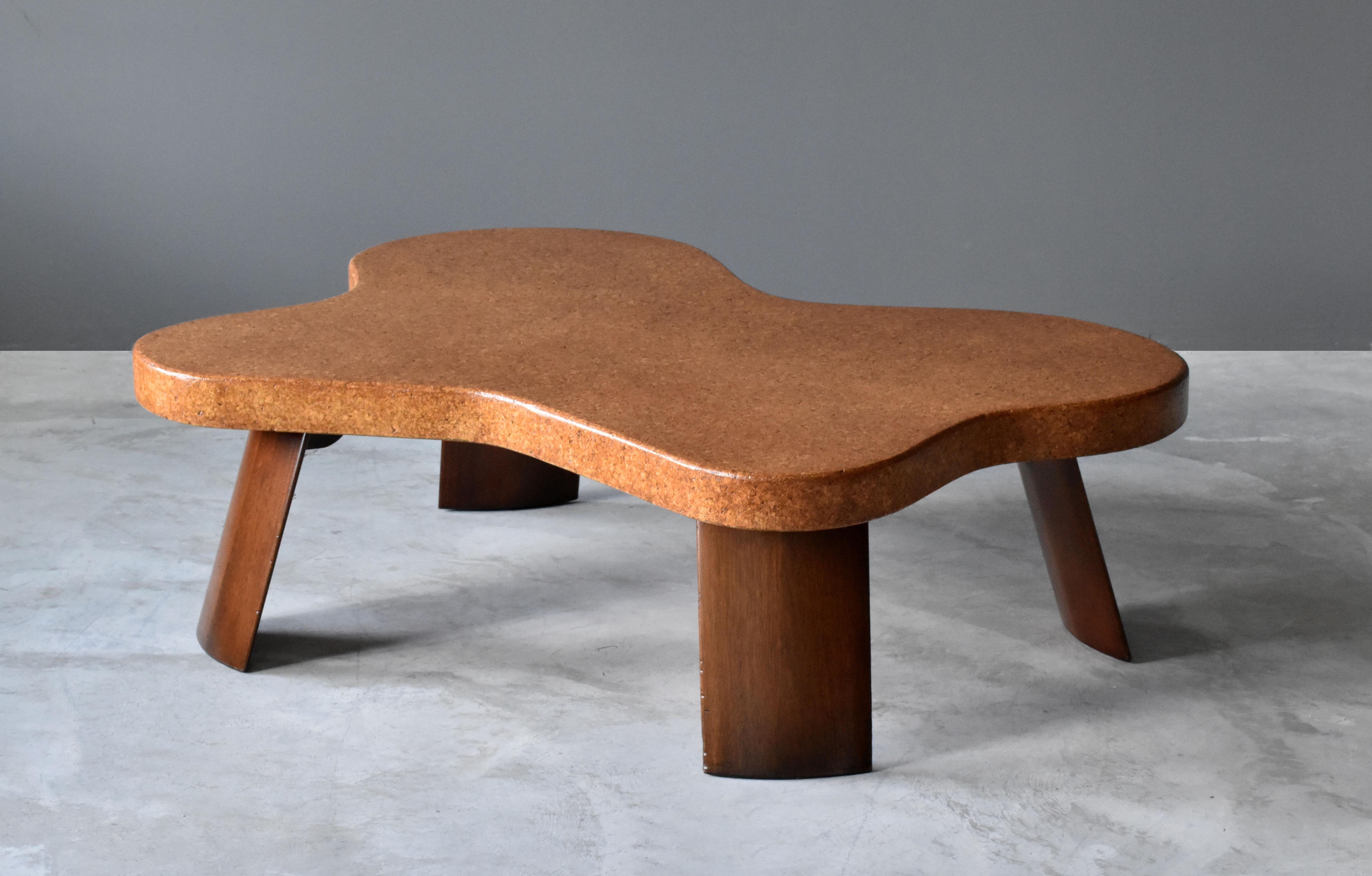 Mid-20th Century Paul Frankl, Organic Coffee Table, Cork, Mahogany, Johnson Furniture, 1950s