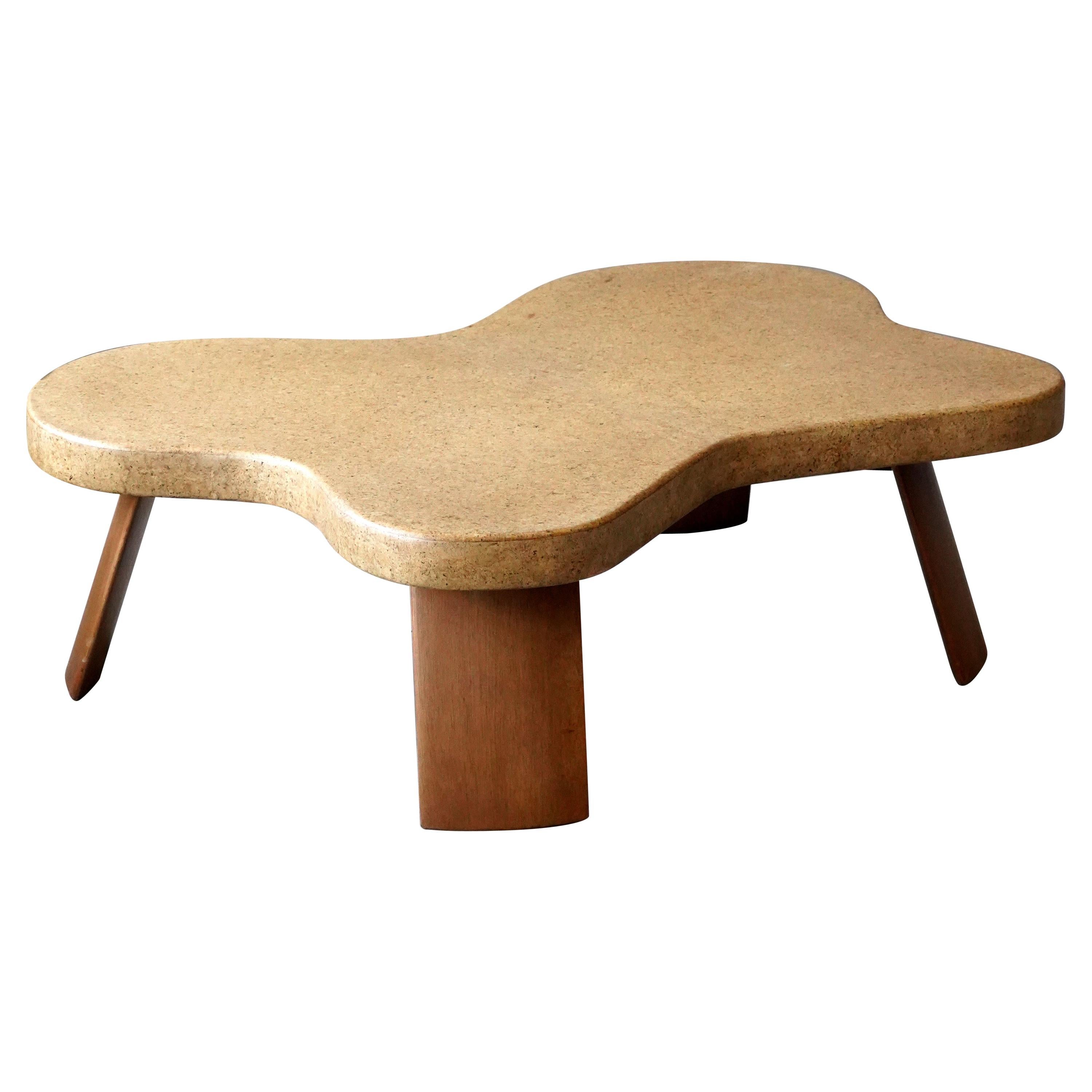 Paul Frankl, Organic Coffee Table, Cork, Mahogany, Johnson Furniture, 1950s
