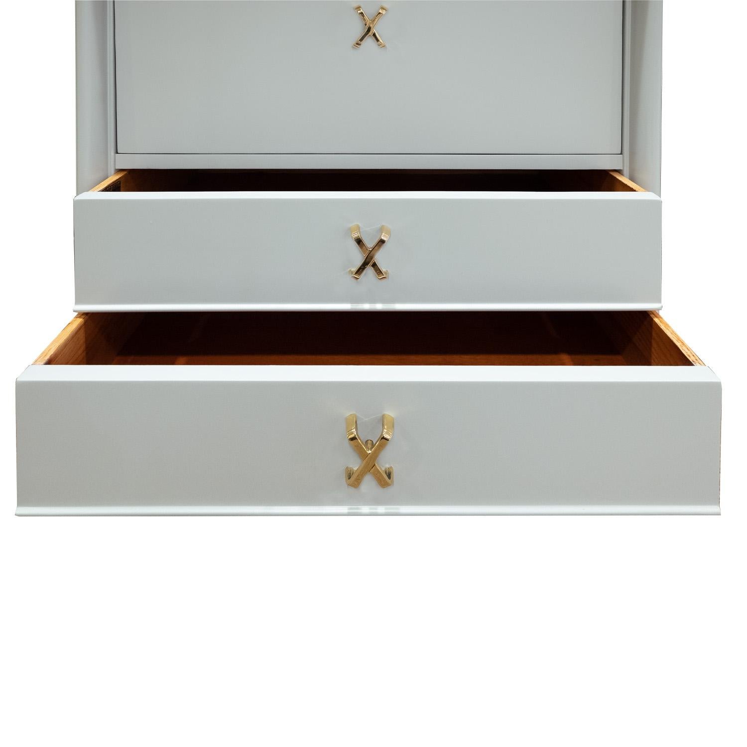Mid-20th Century Paul Frankl Pair of Lacquered Bedside Tables with Brass Pulls 1950s, 'Signed'