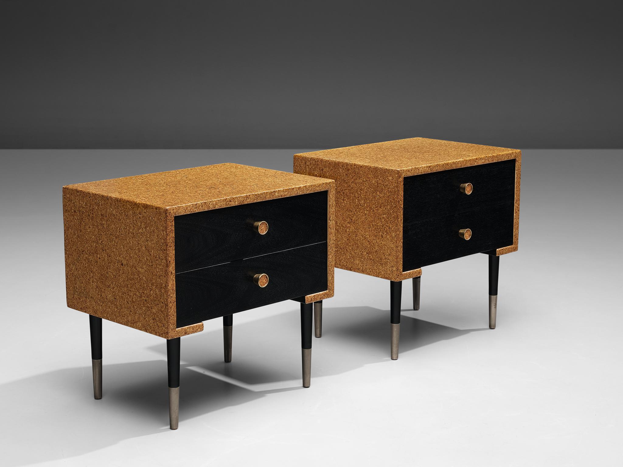 Mid-Century Modern Paul Frankl Pair of Nightstands in Cork and Wood