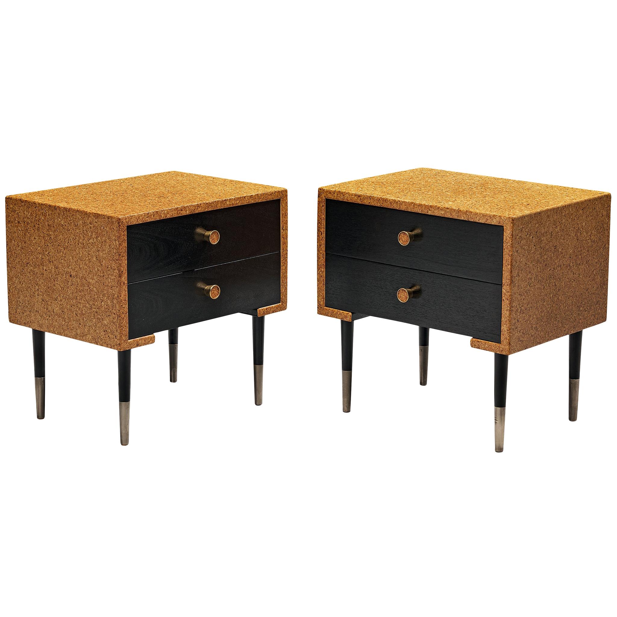 Paul Frankl Pair of Nightstands in Cork and Wood
