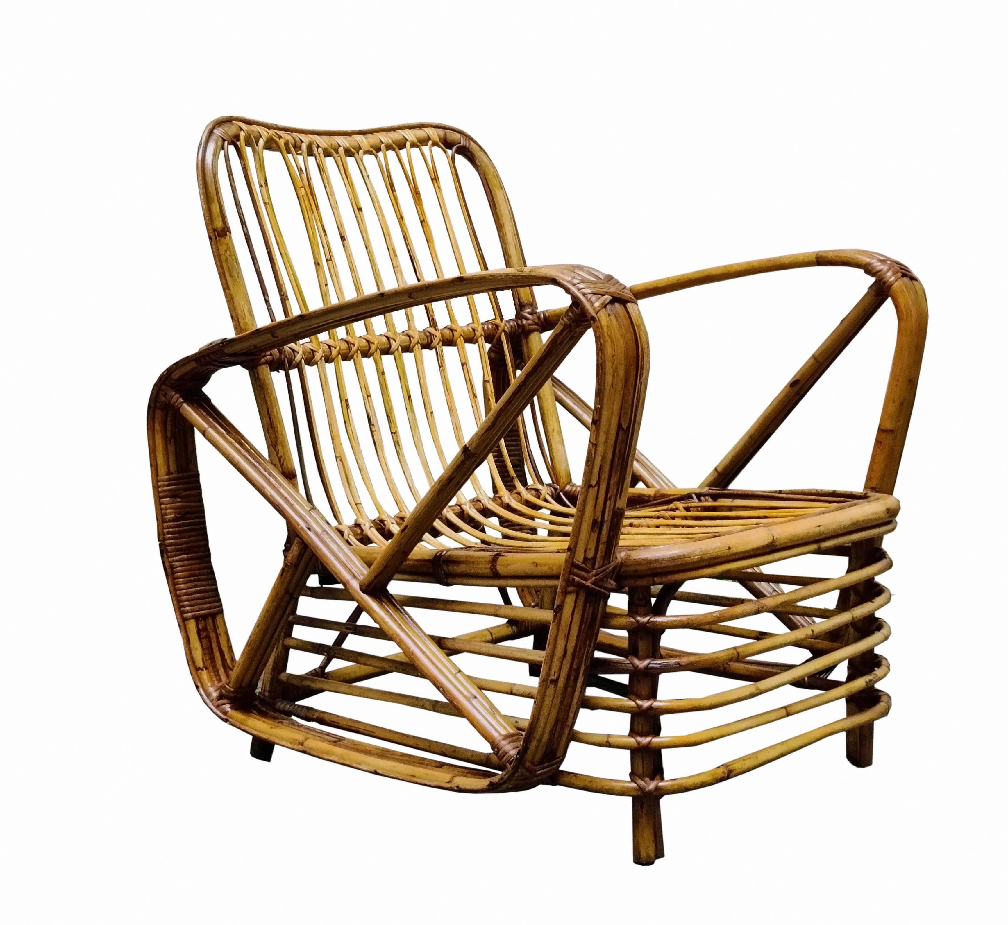 Paul Frankl Sillón de bambú y ratán, años 60 Moderno de mediados de siglo en venta