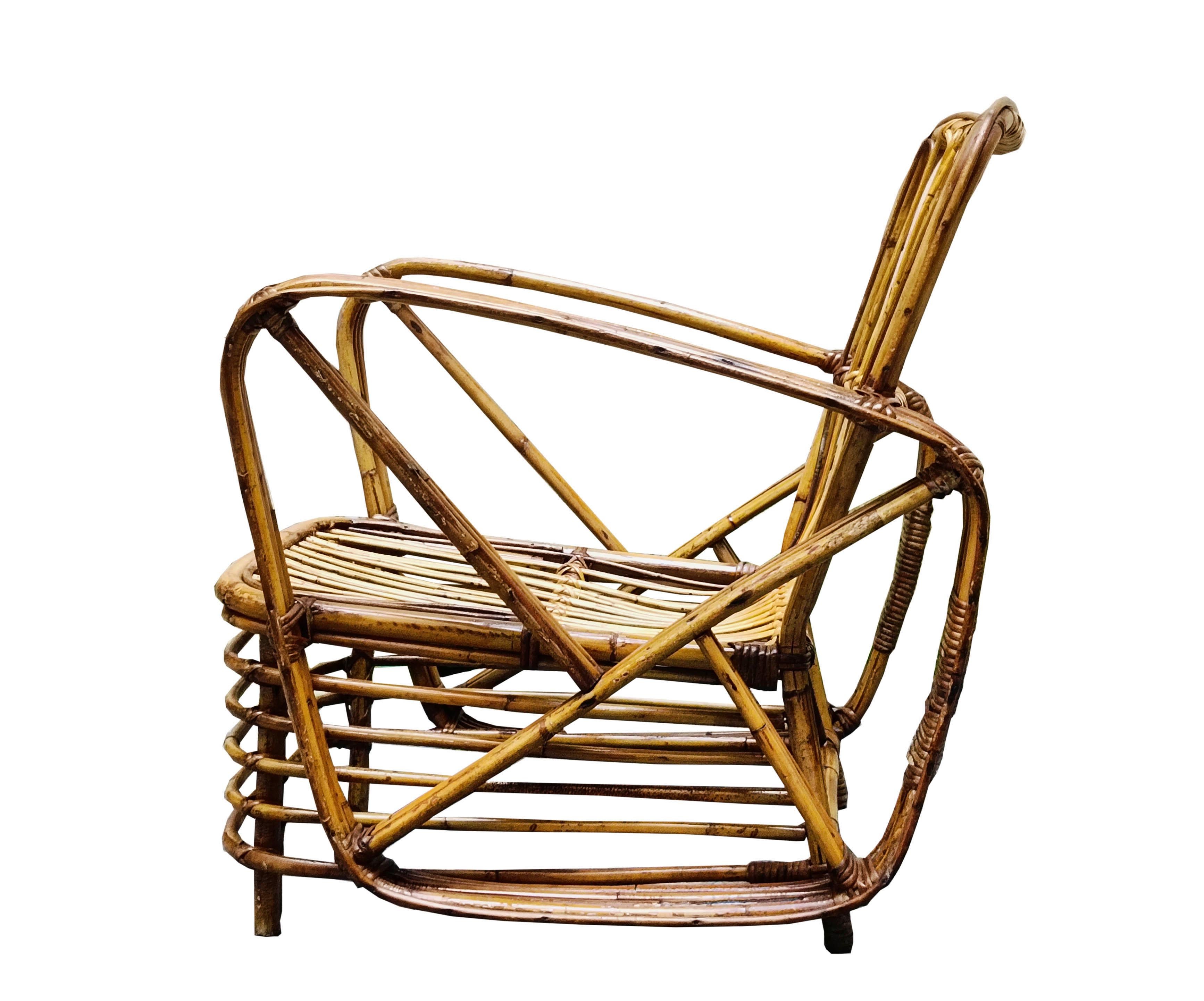 Paul Frankl Sillón de bambú y ratán, años 60 Central American en venta