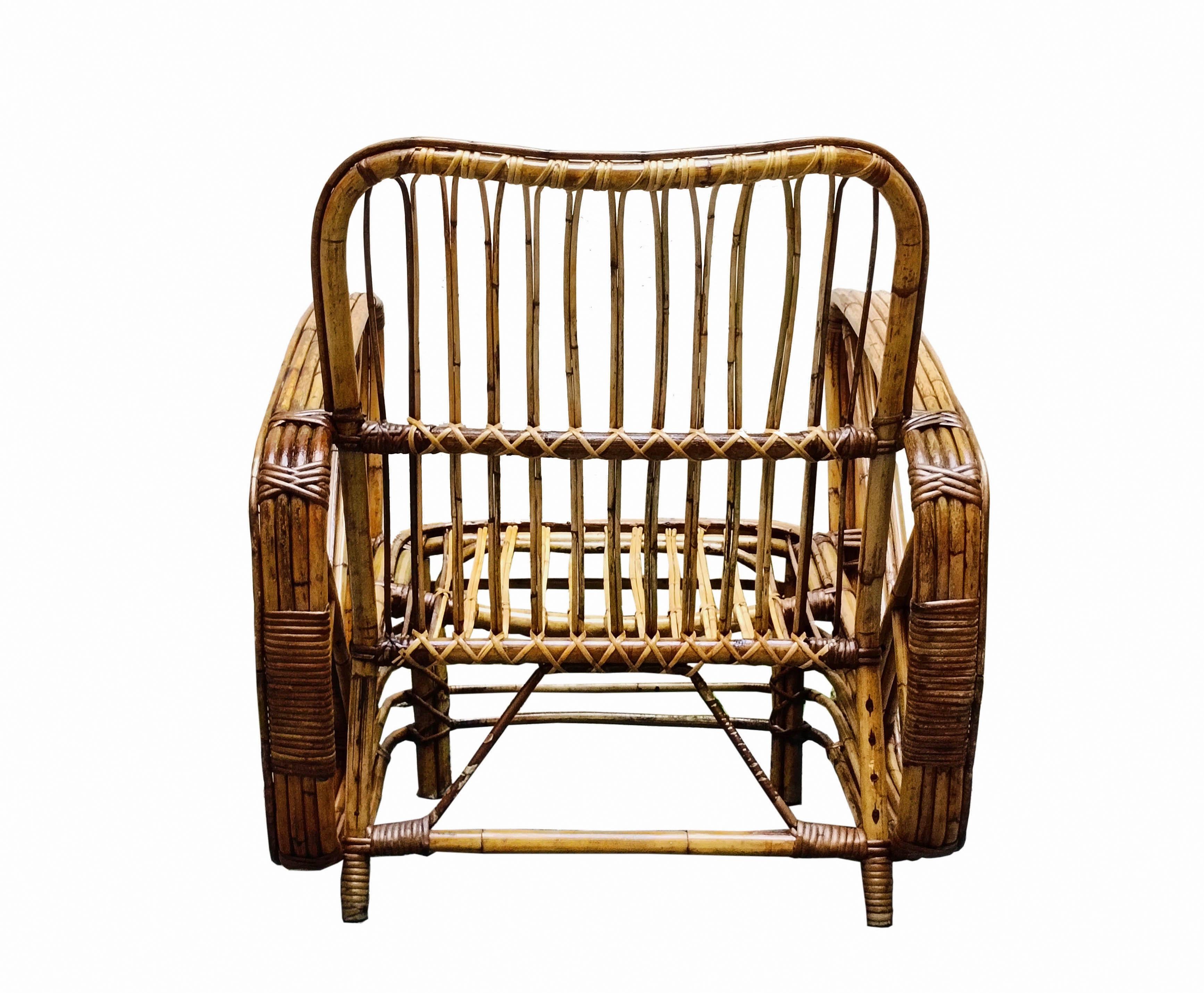 Paul Frankl Sillón de bambú y ratán, años 60 en Bueno estado para la venta en Naples, IT