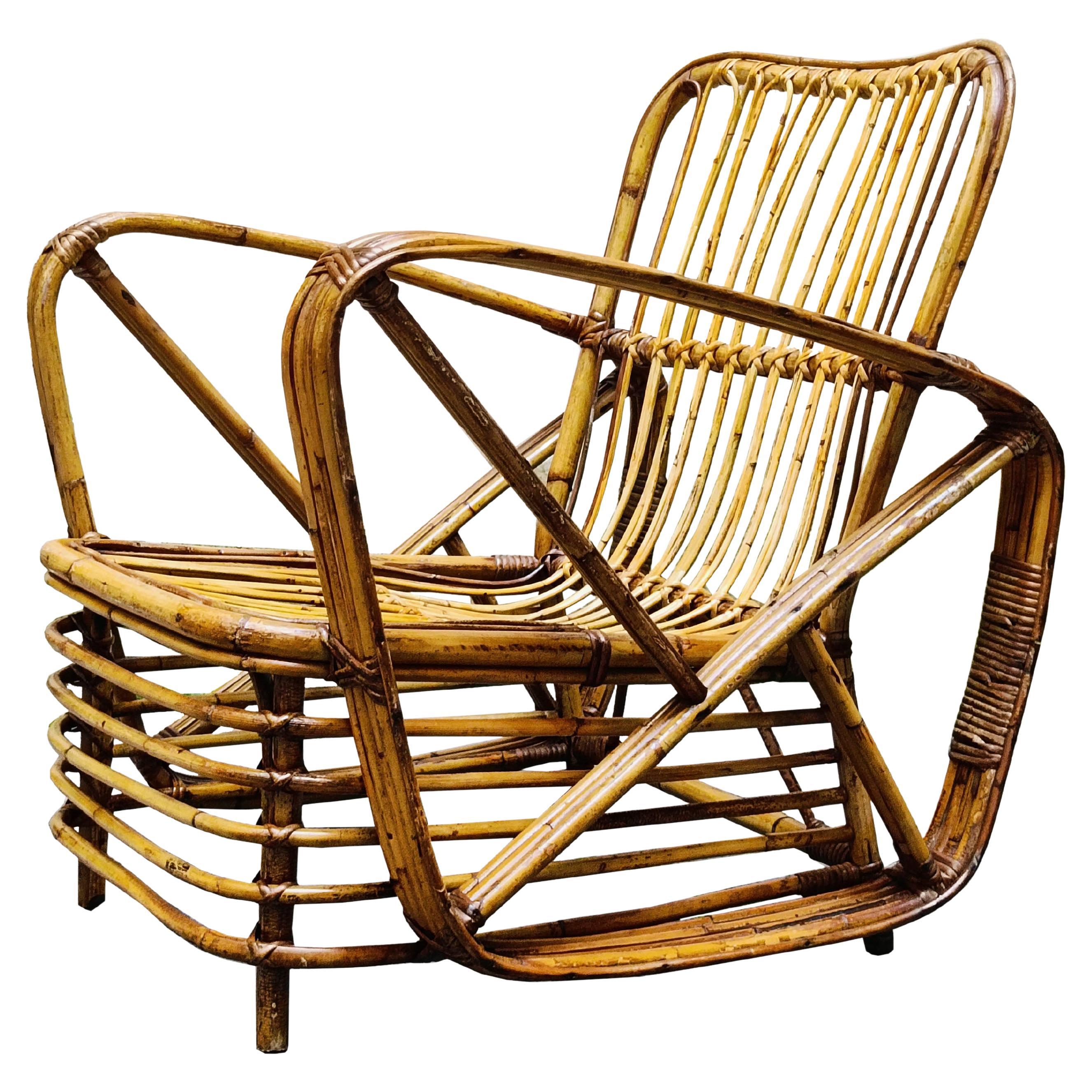 Paul Frankl Bamboo and Rattan Armchair, 1960s