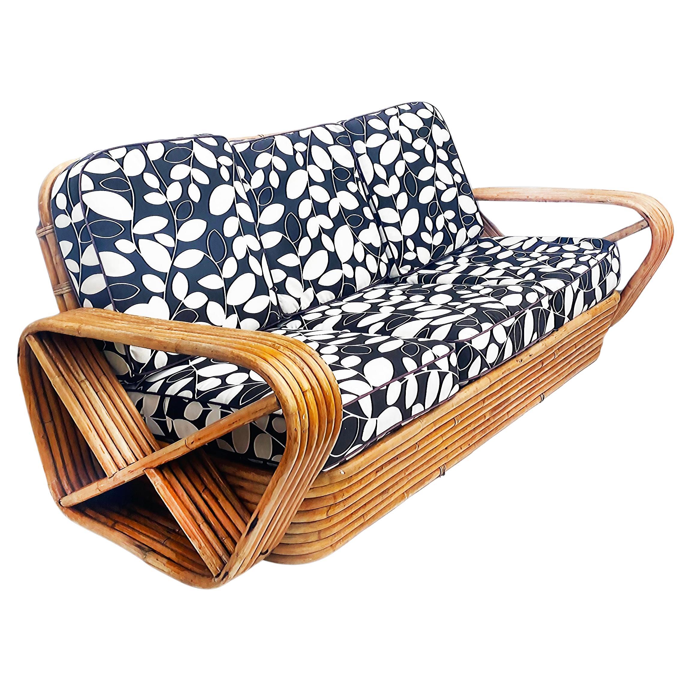 Paul Frankl Pretzel Six Strand 3-Seat Rattan Bamboo Sofa For Sale