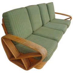 Retro Paul Frankl Pretzel Six Strand 4-Seat Rattan Bamboo Sofa