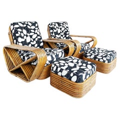 Paul Frankl Pretzel Six Strand Club Chairs with Ottomans, Set of 4