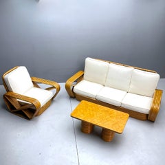 Paul Frankl Sunroom Canapé 3 places Fauteuil Table à café en rotin six brins