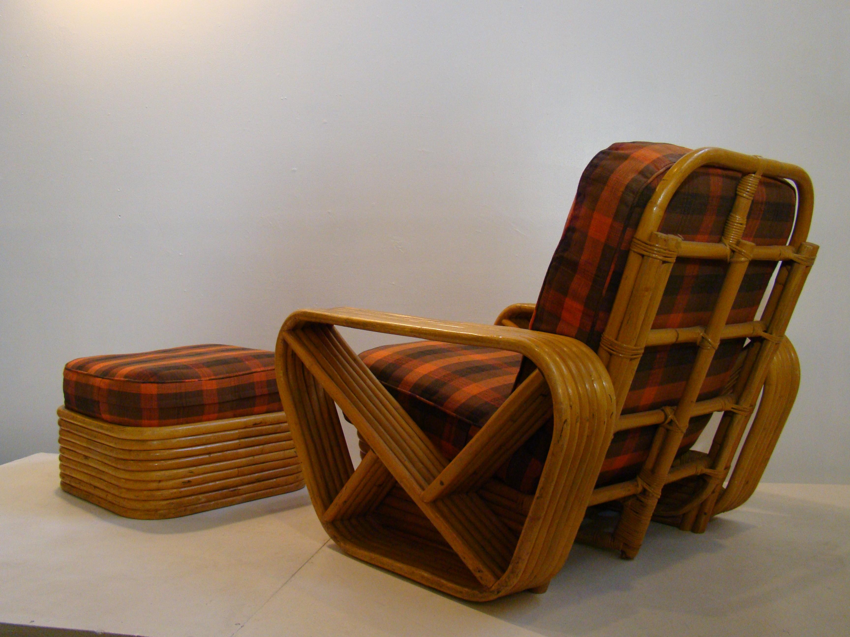 Mid-Century Modern Paul Frankl Rattan Lounge Chair and Ottoman 'Vintage 1950s'
