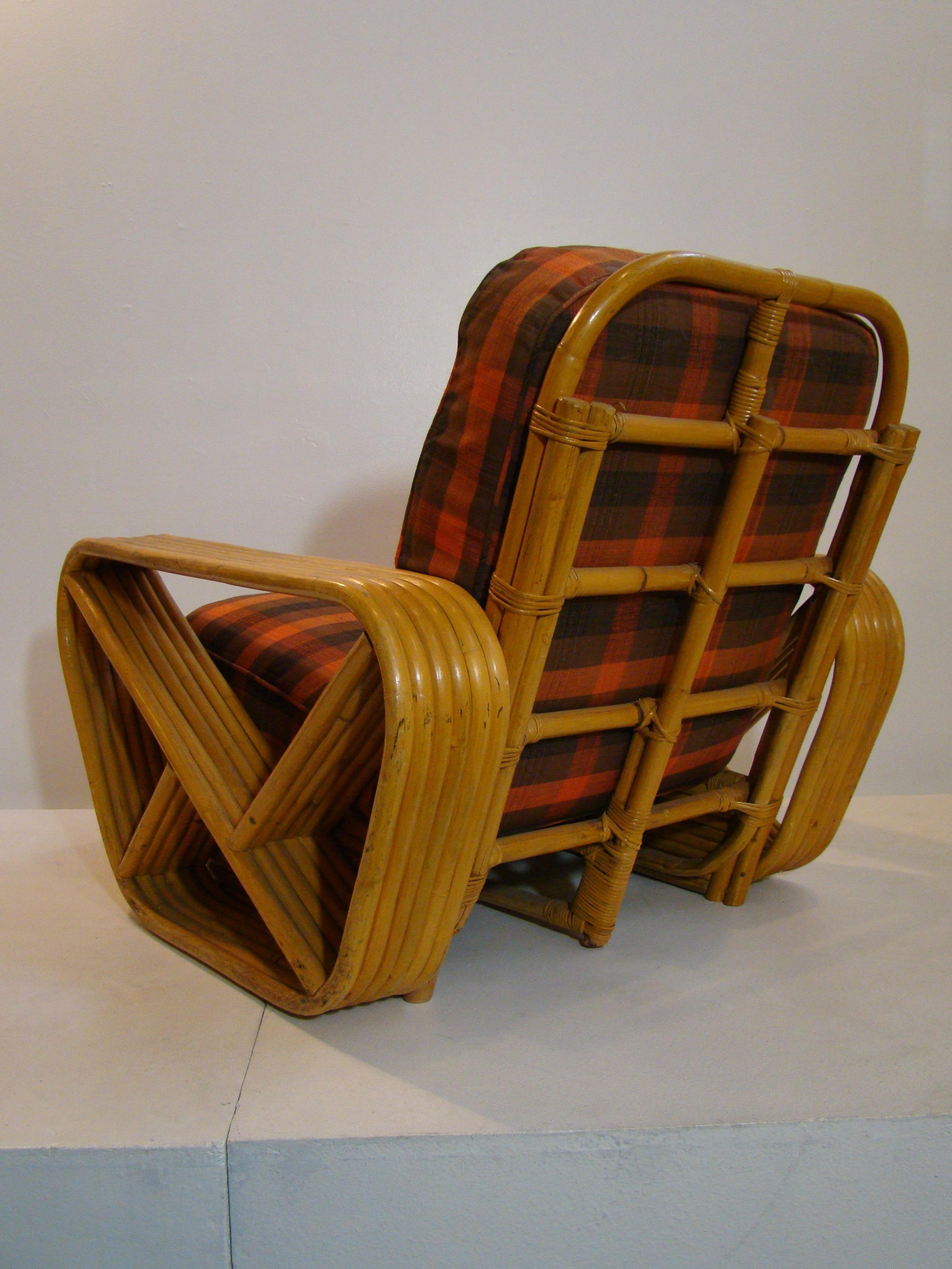 Paul Frankl Rattan Lounge Chair and Ottoman 'Vintage 1950s' In Good Condition In Denver, CO