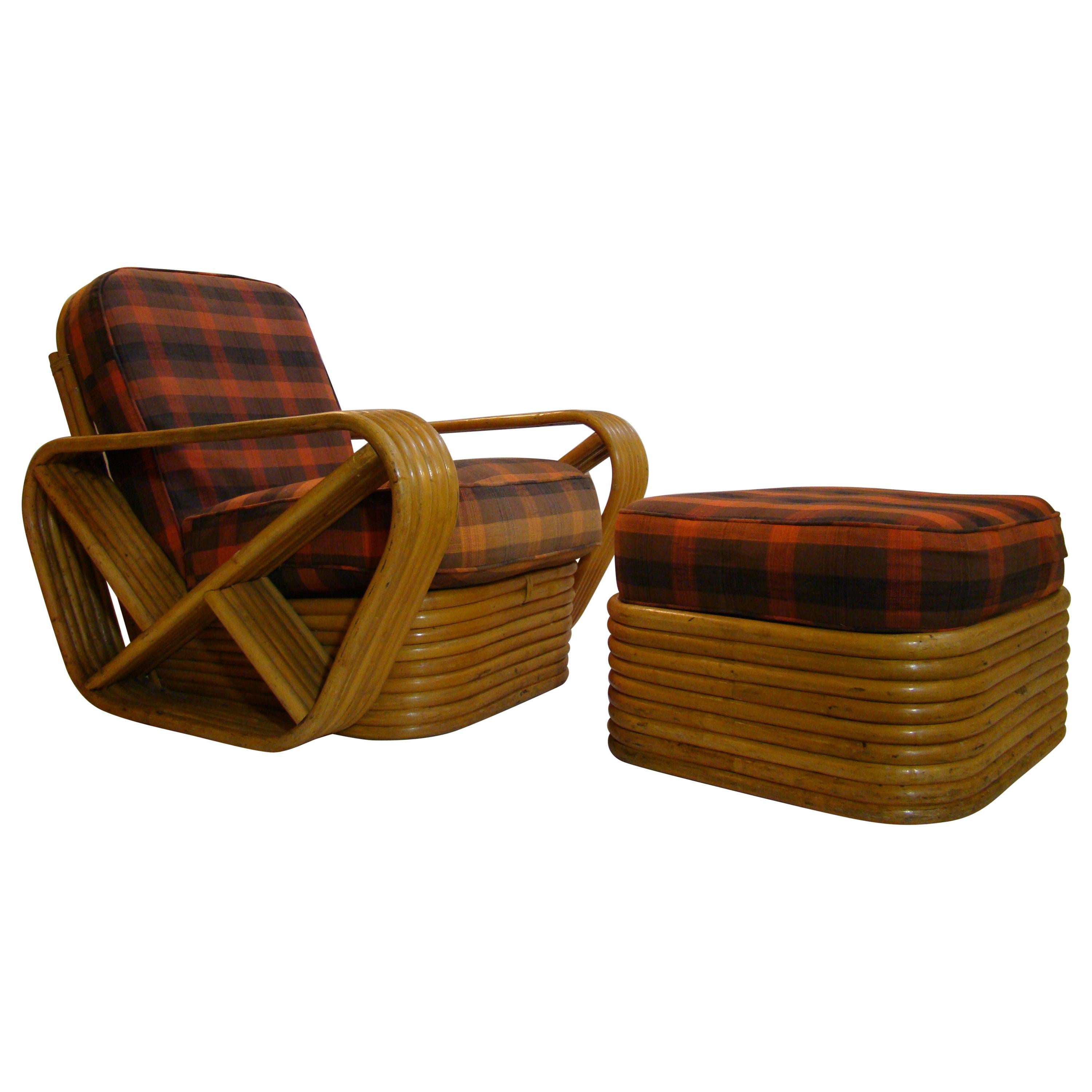 Paul Frankl Rattan Lounge Chair and Ottoman 'Vintage 1950s'