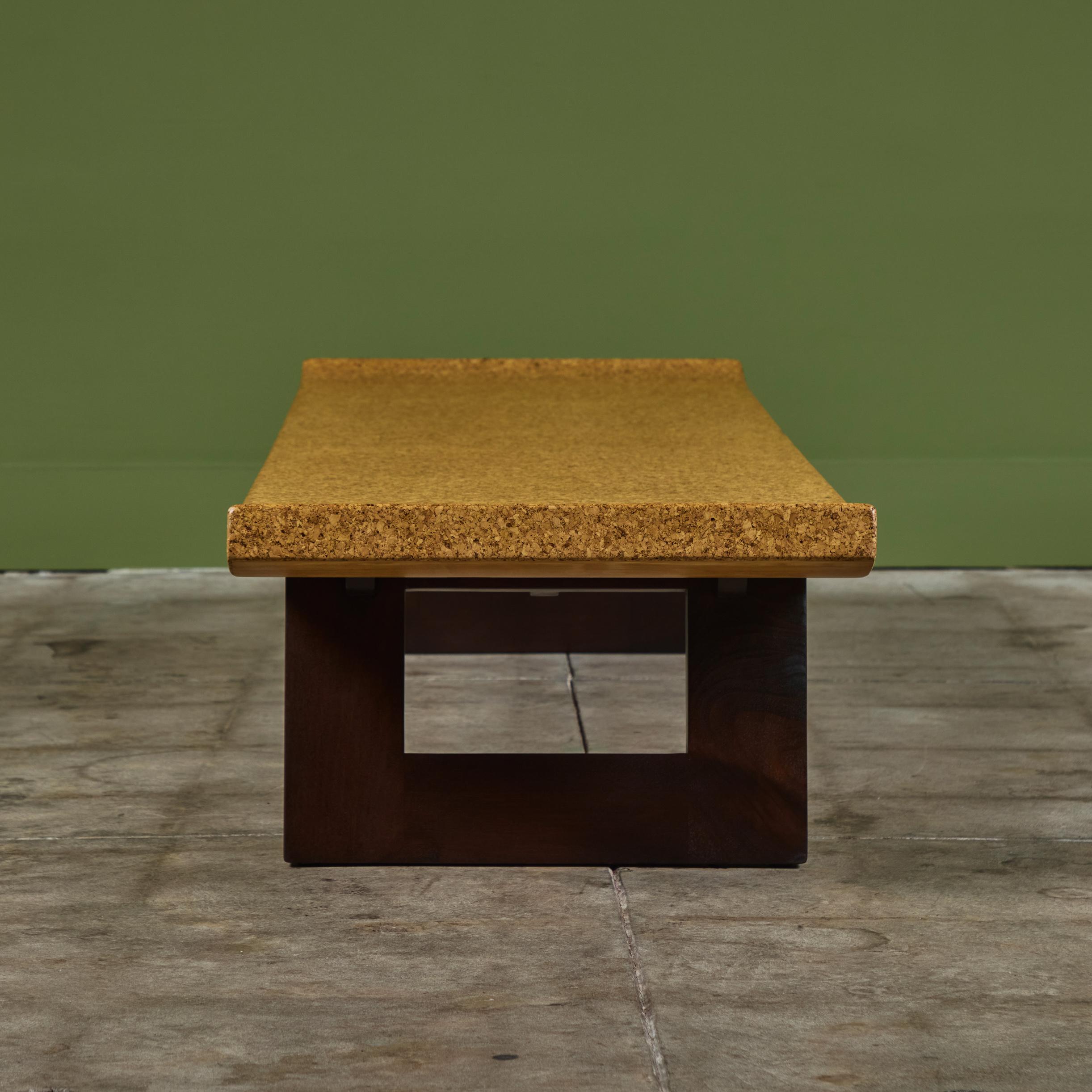 Mahogany Paul Frankl Rectangular Cork Coffee Table or Bench for Johnson Furniture Co. For Sale