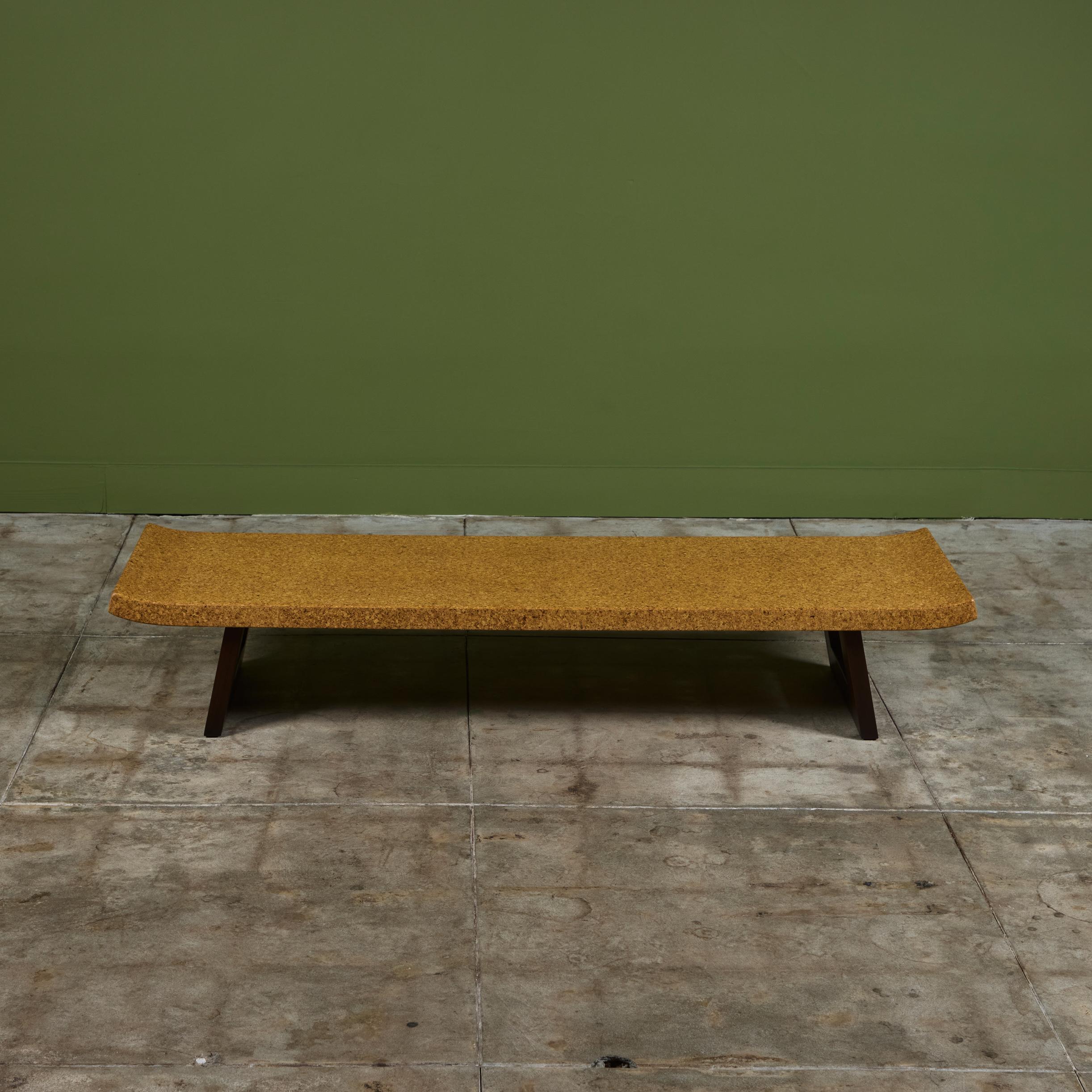 Paul Frankl Rectangular Cork Coffee Table or Bench for Johnson Furniture Co. For Sale 2