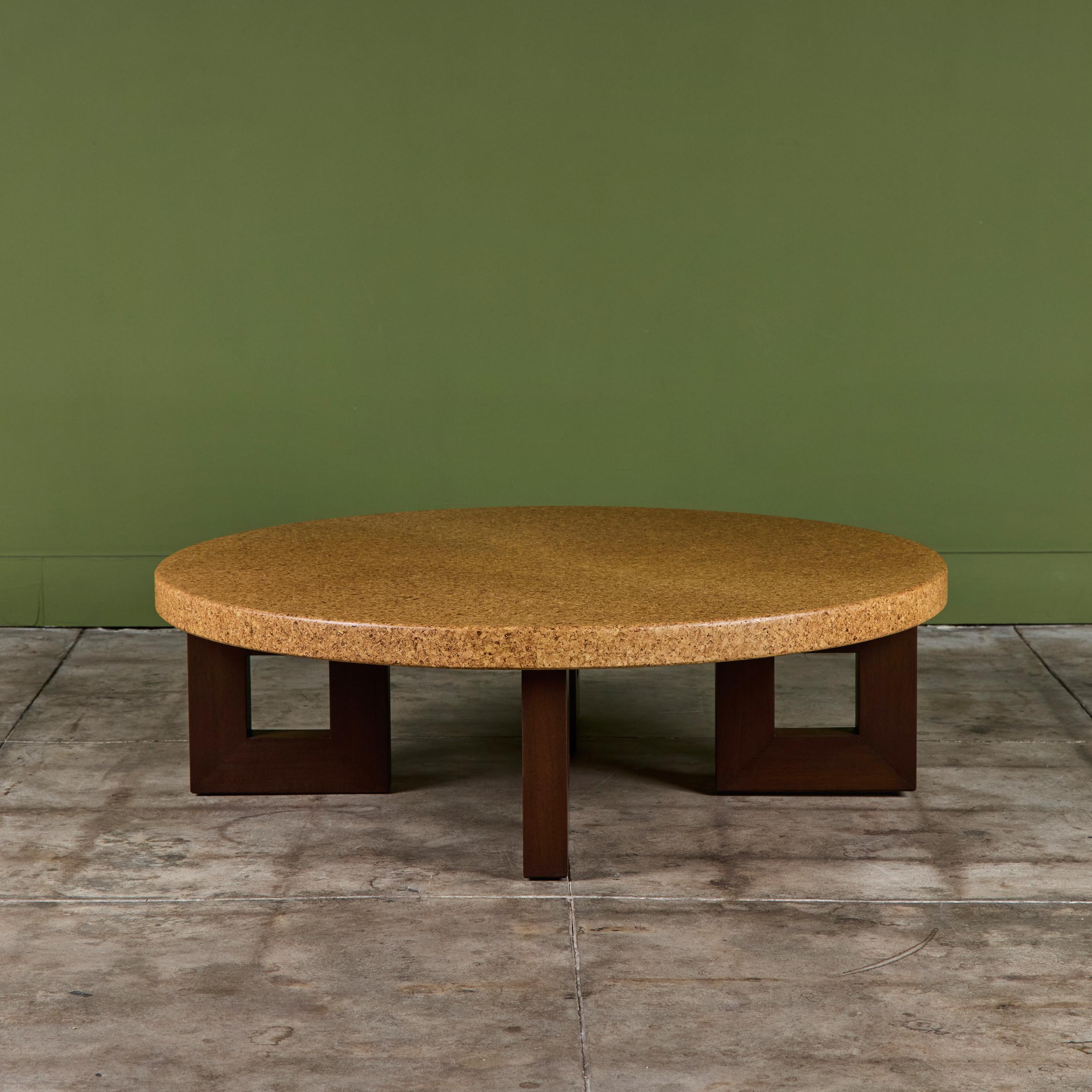 Mid-Century Modern Paul Frankl Round Cork Coffee Table for Johnson Furniture Co. For Sale