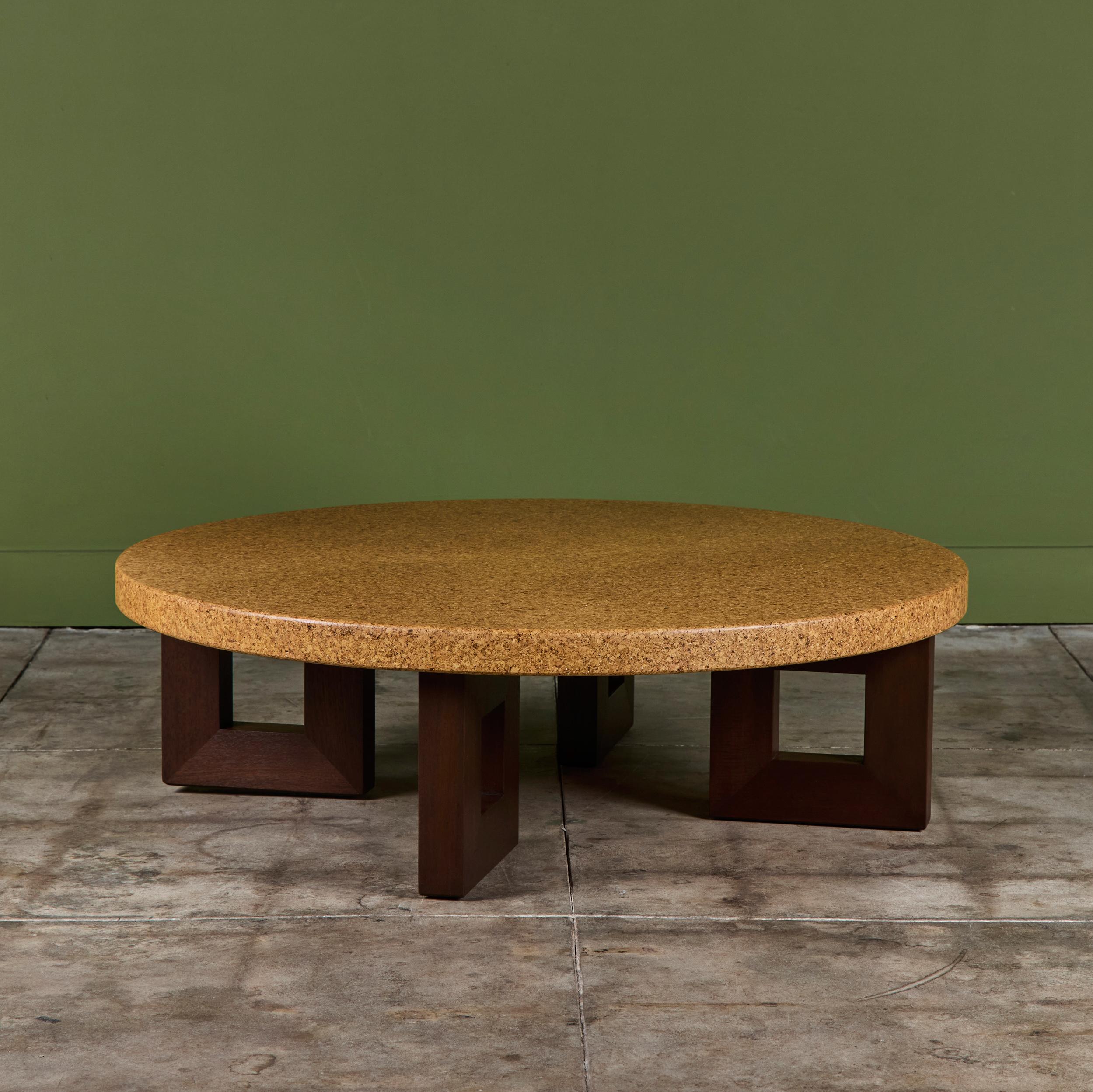 Stained Paul Frankl Round Cork Coffee Table for Johnson Furniture Co. For Sale