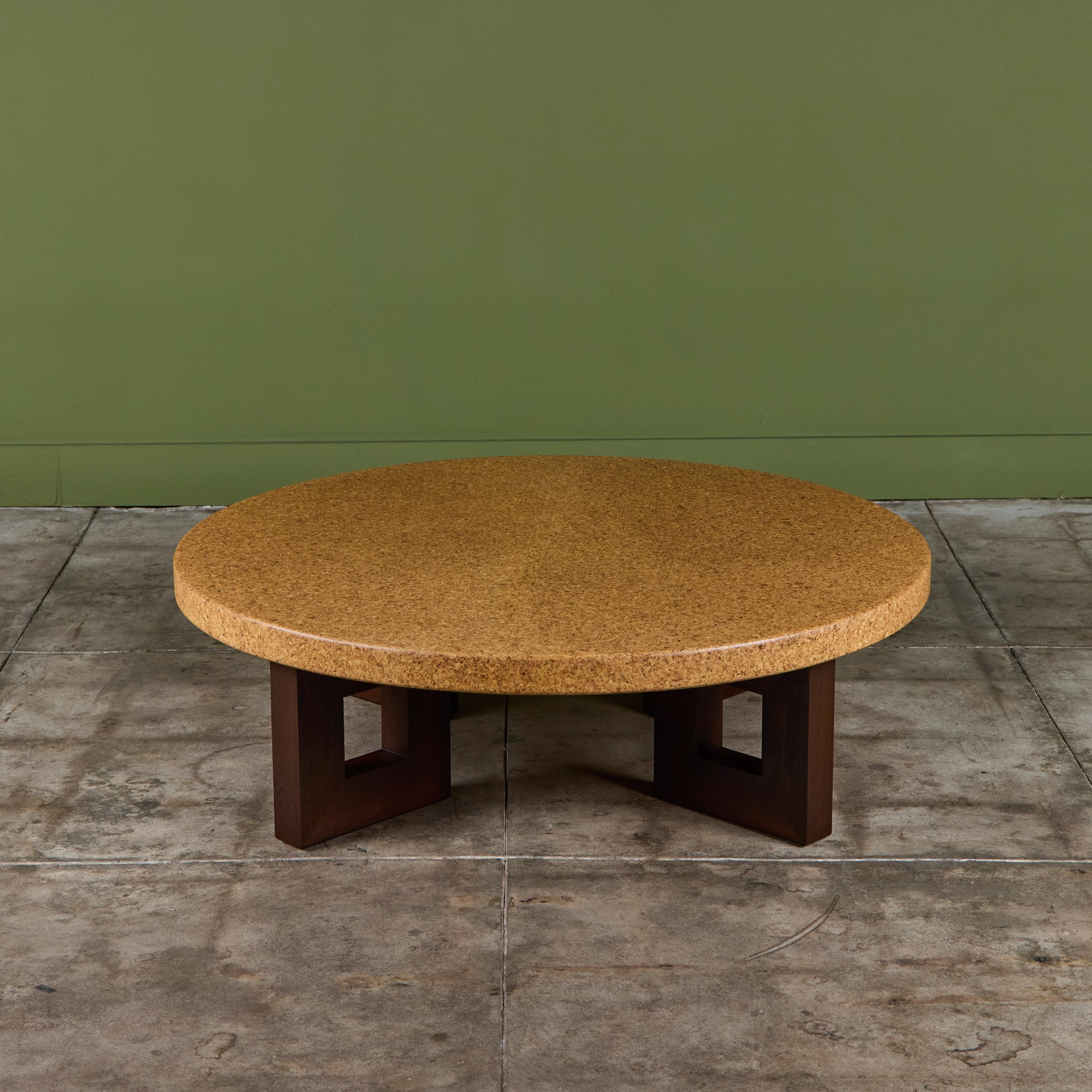Paul Frankl Round Cork Coffee Table for Johnson Furniture Co. In Good Condition For Sale In Los Angeles, CA