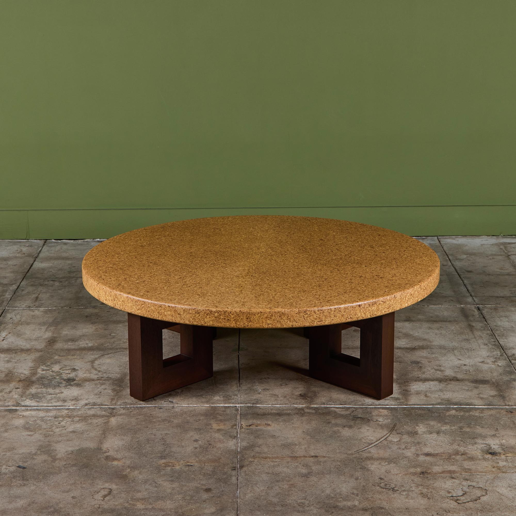 Mid-20th Century Paul Frankl Round Cork Coffee Table for Johnson Furniture Co. For Sale
