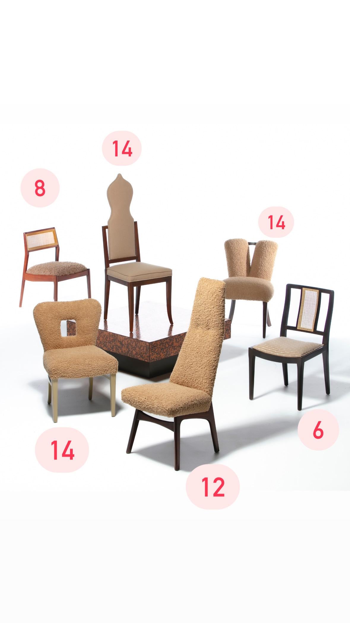 Paul Frankl Set of 14 Dining Chairs in Bleached Mahogany & Latte Bouclé c. 1950 For Sale 14