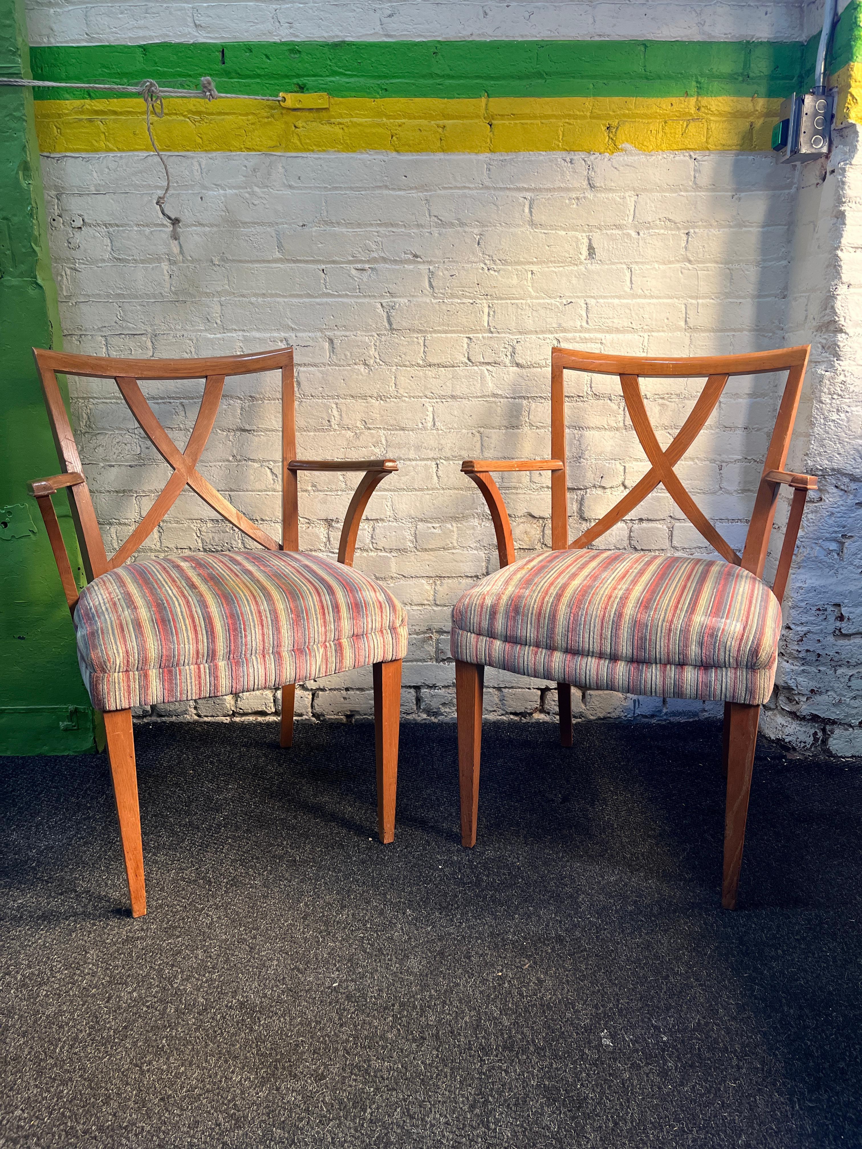 Mid-20th Century Paul Frankl Set of 6 Oak X- Back Dining chairs 1950s For Sale