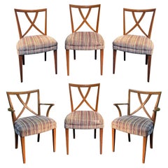 Vintage Paul Frankl Set of 6 Oak X- Back Dining chairs 1950s