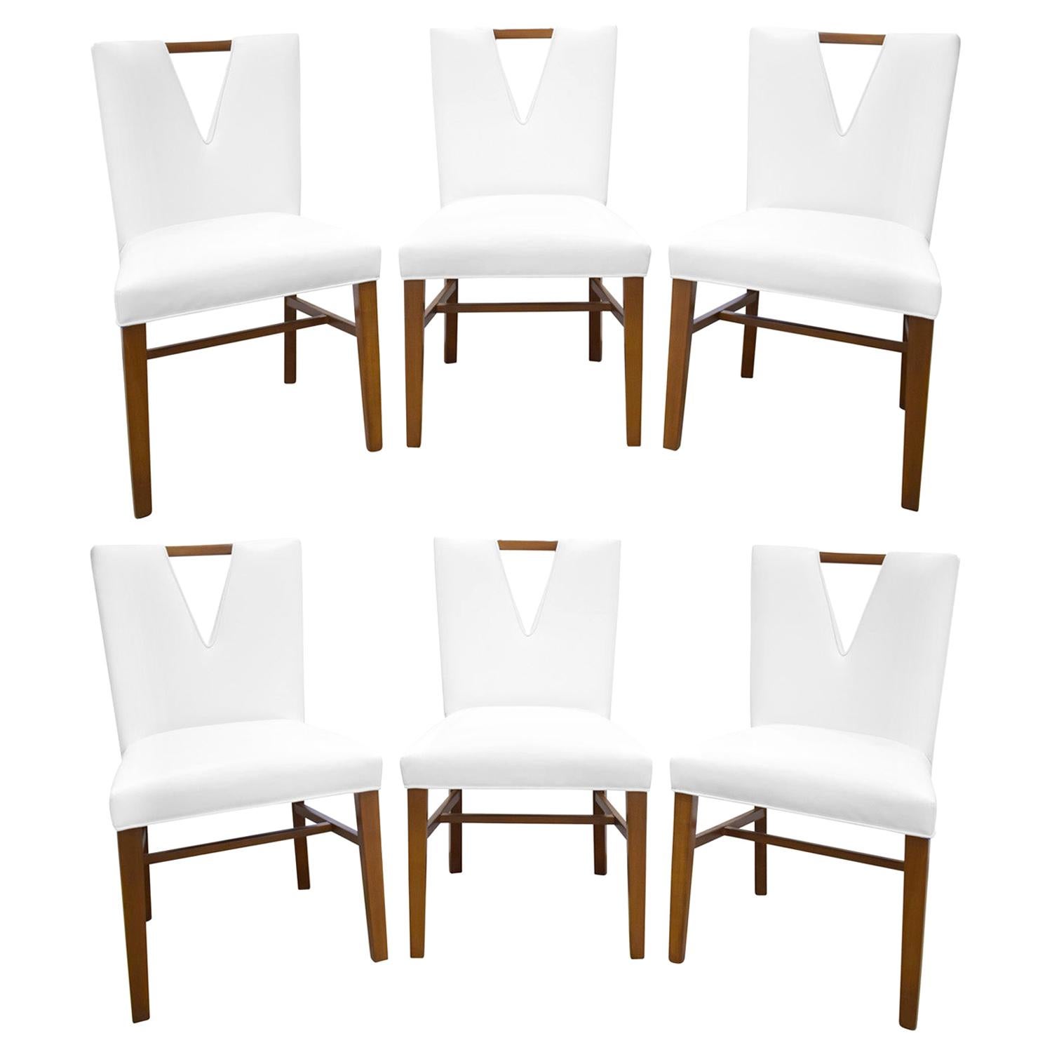 Paul Frankl Set of 6 Plunging Neckline Dining Chairs, 1950s