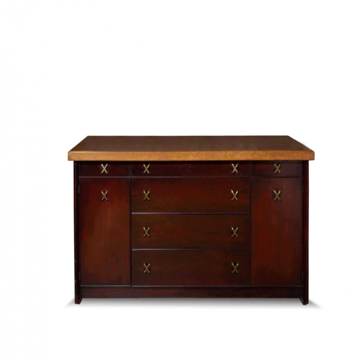 A mahogany sideboard with cork top and brass 
