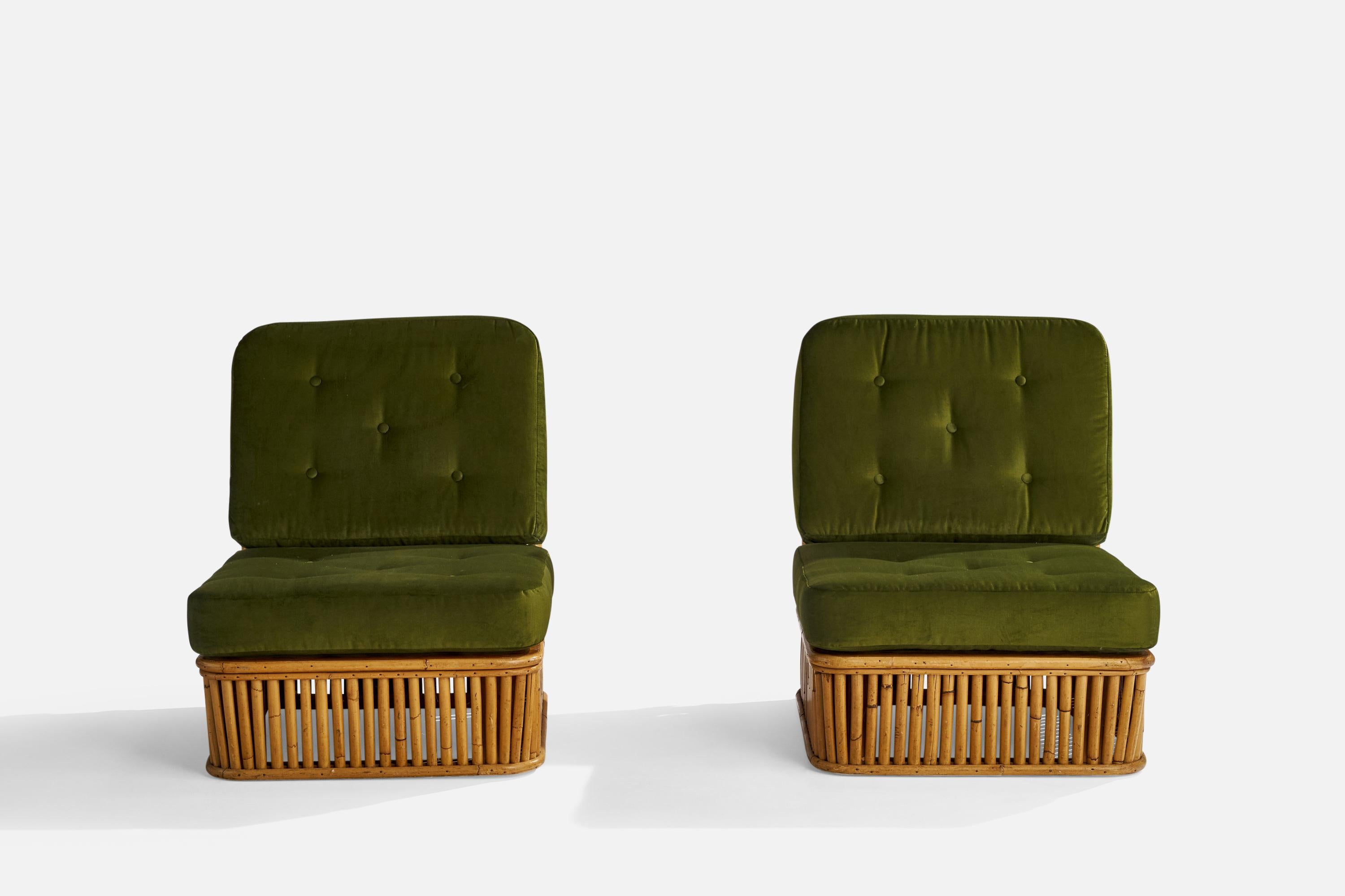 American Paul Frankl, Slipper Chairs, Bamboo, Fabric, USA, 1952