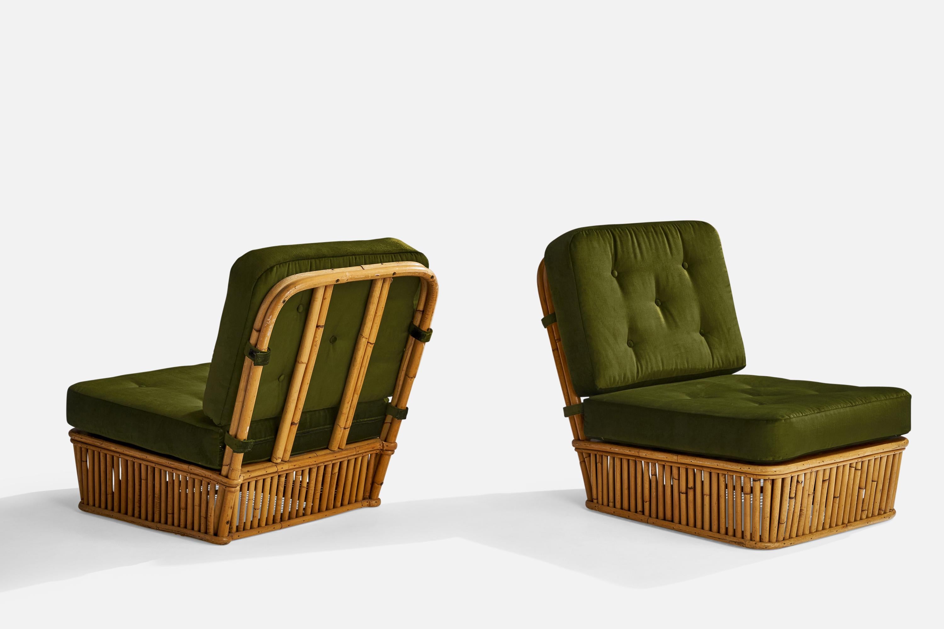 Paul Frankl, Slipper Chairs, Bamboo, Fabric, USA, 1952 In Good Condition In High Point, NC