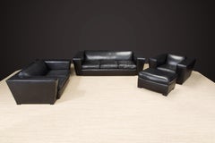 Paul Frankl 'Speed' Art Deco Living Room Suite in Black Leather, circa 1930s