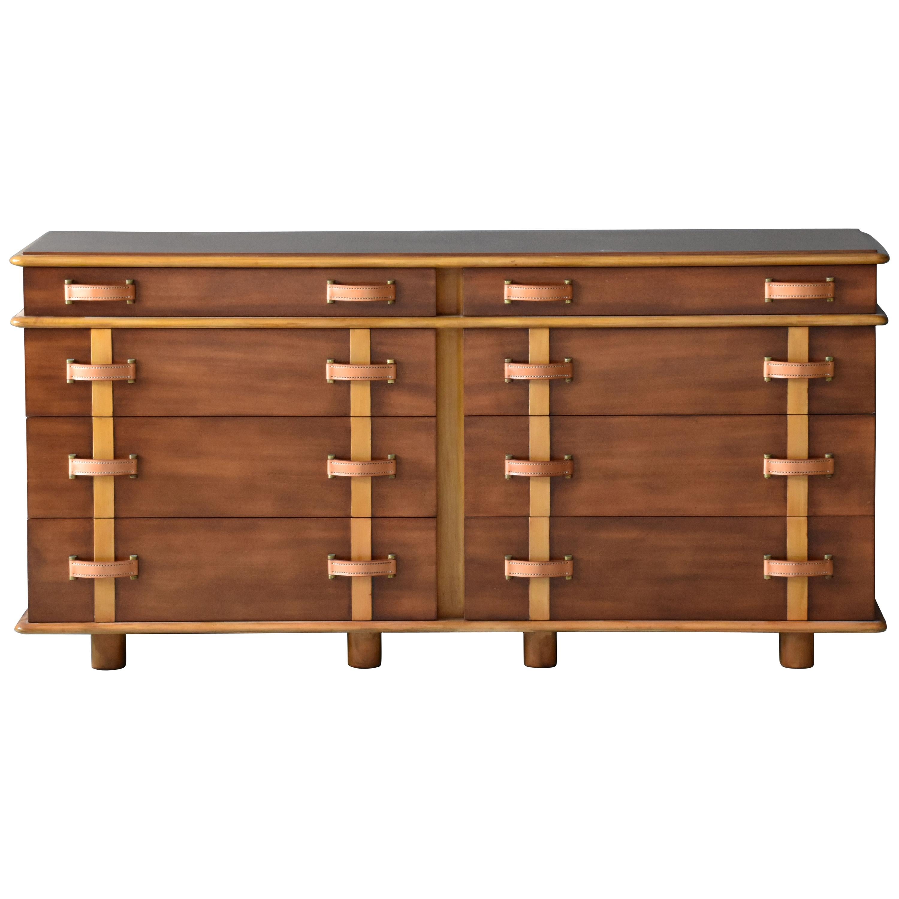 Paul Frankl, "Station Wagon" Cabinet, Wood, Leather, Brass, Johnson Furniture