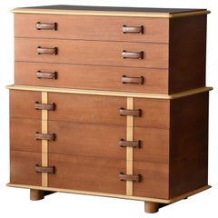 Retro Paul Frankl, "Station Wagon" Cabinet, Wood, Leather, Brass, Johnson Furniture